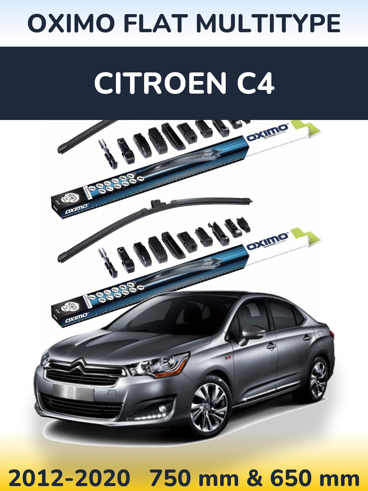 Front wiper blade set Oximo Flat MultiTipse 750 & 650 mm for Citroen C4 2012-2020