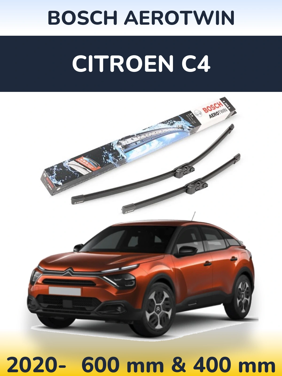Комплект передних дворников BOSCH AeroTwin 600 & 400 мм для Citroen C4 2020-2026