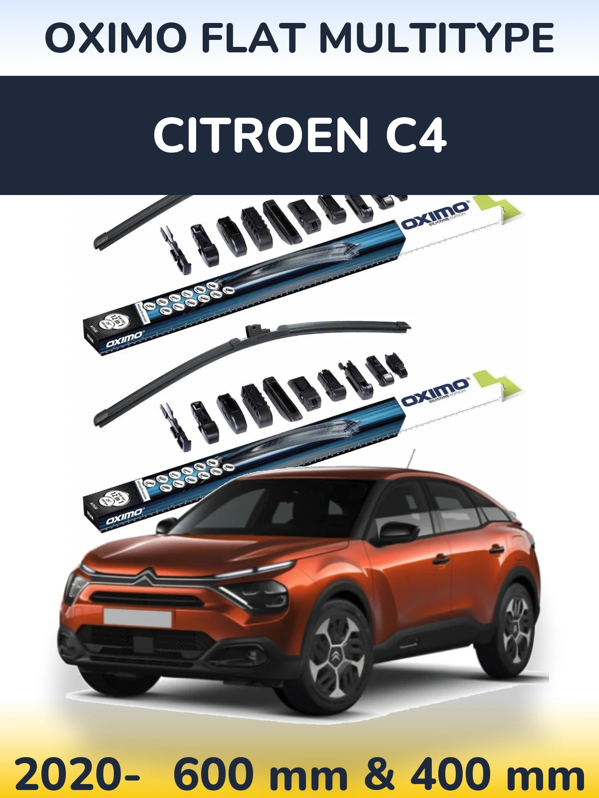 Front wiper blade set Oximo Flat MultiTipse 600 & 400 mm for Citroen C4 2020-2026