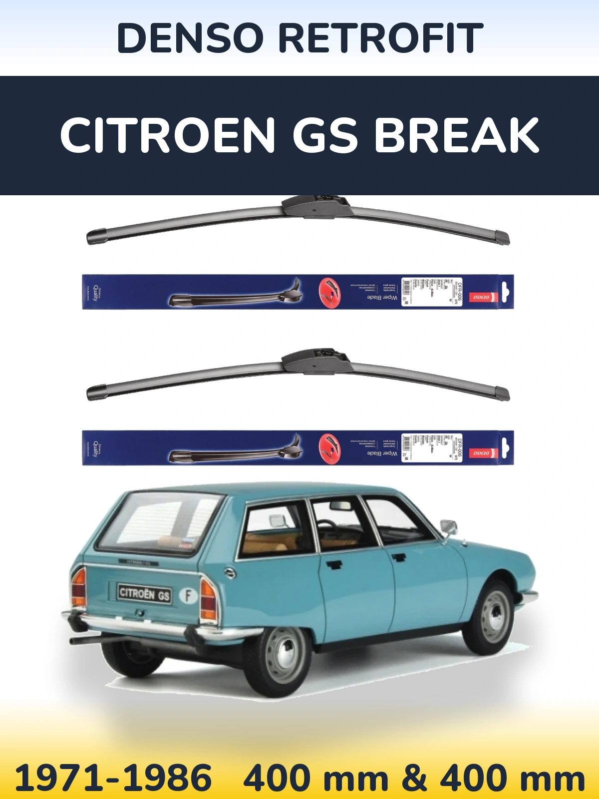 Комплект передних дворников Denso Retrofit 400 & 400 мм для Citroen GS Break 1971-1986
