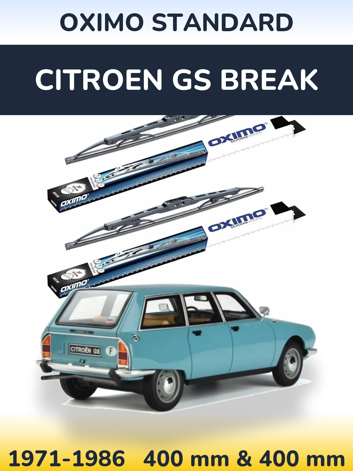 Front wiper blade set Oximo Standard 400 & 400 mm for Citroen GS Break 1971-1986