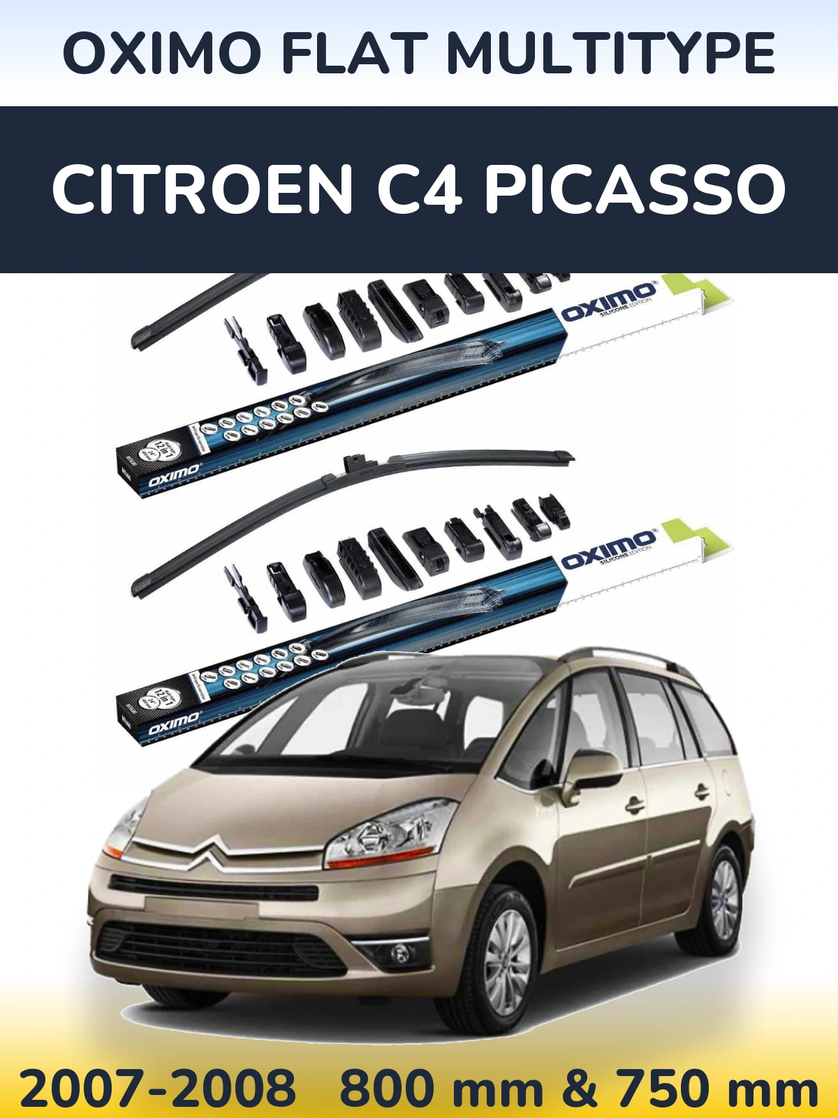 Комплект передних дворников Oximo Flat MultiТипe 800 & 750 мм для Citroen C4 Picasso 2007-2008