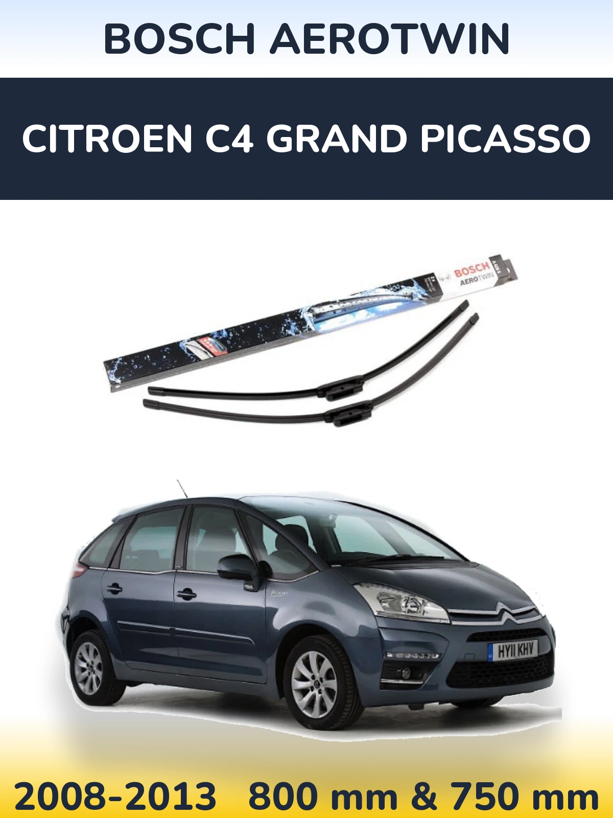 Комплект передних дворников BOSCH AeroTwin 800 & 750 мм для Citroen C4 Grand Picasso 2008-2013