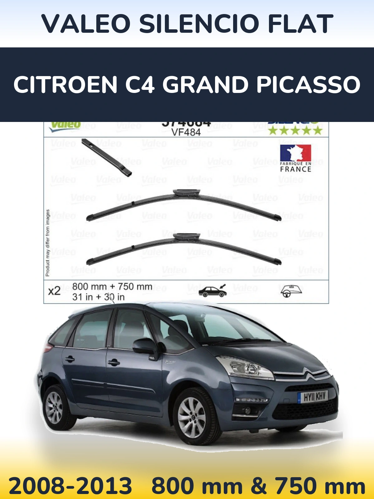 Комплект передних дворников Valeo Silencio Flat 800 & 750 мм для Citroen C4 Grand Picasso 2008-2013