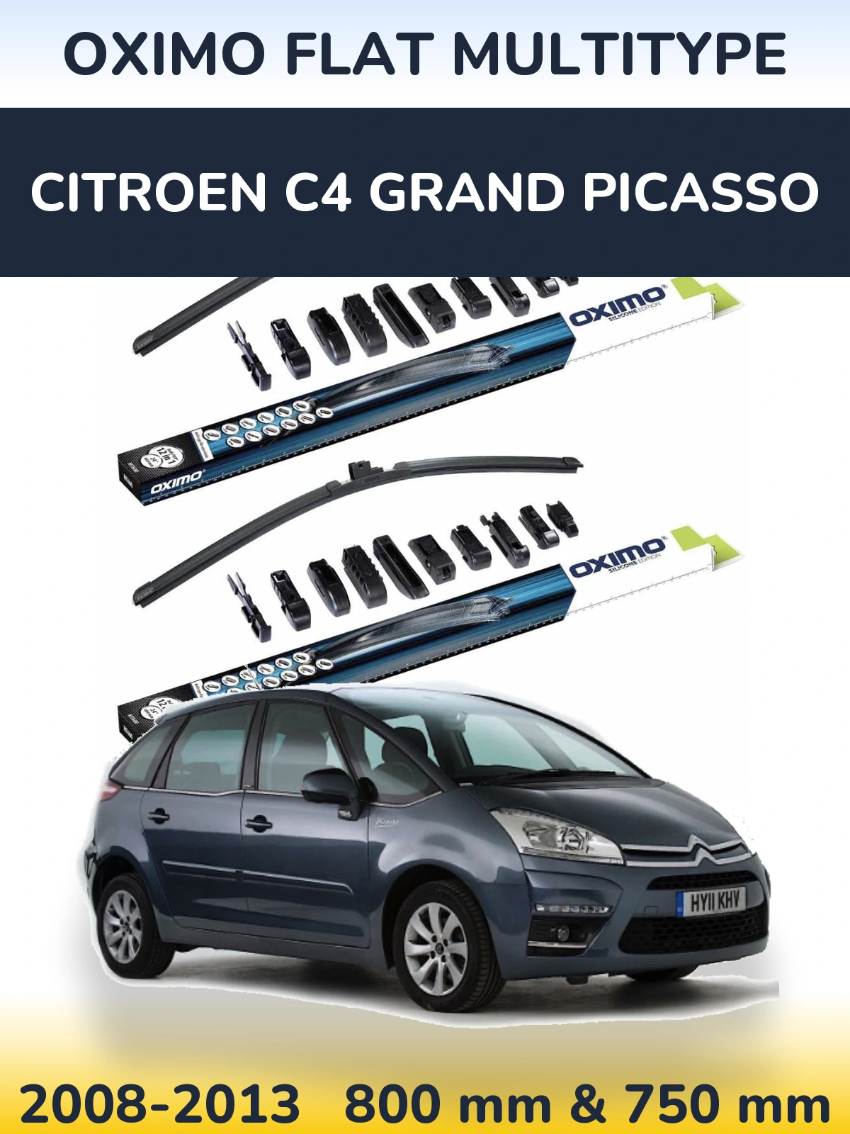 Front wiper blade set Oximo Flat MultiTipse 800 & 750 mm for Citroen C4 Grand Picasso 2008-2013