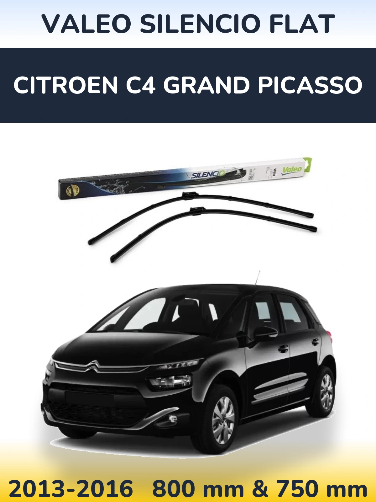 Front wiper blade set Valeo Silencio Flat 800 & 750 mm for Citroen C4 Grand Picasso 2013-2016