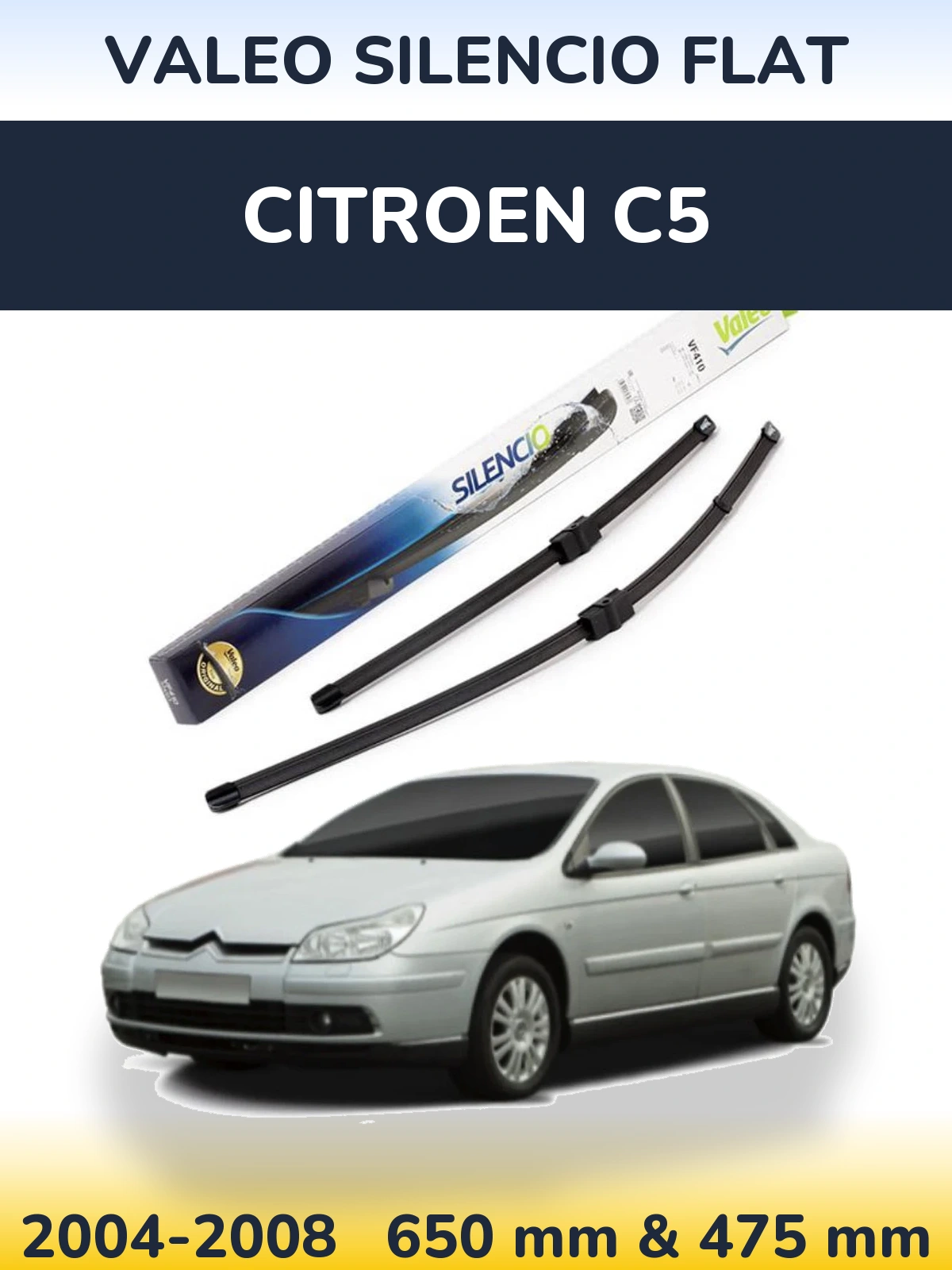 Комплект передних дворников Valeo Silencio Flat 650 & 475 мм для Citroen C5 2004-2008