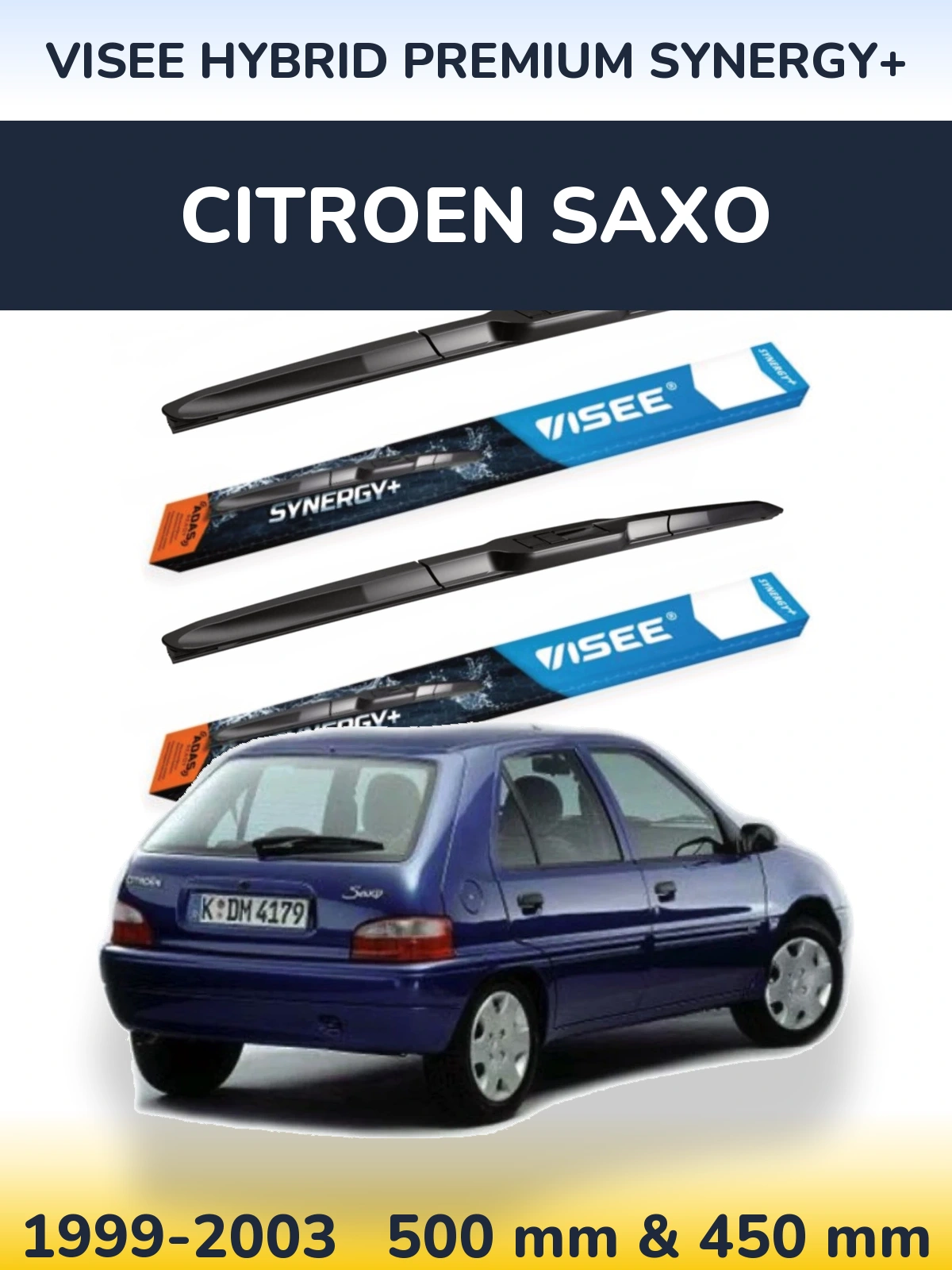 Комплект передніх щіток VISEE HYBRID PREMIUM SYNERGY+ 500 & 450 мм для Citroen Saxo 1999-2003
