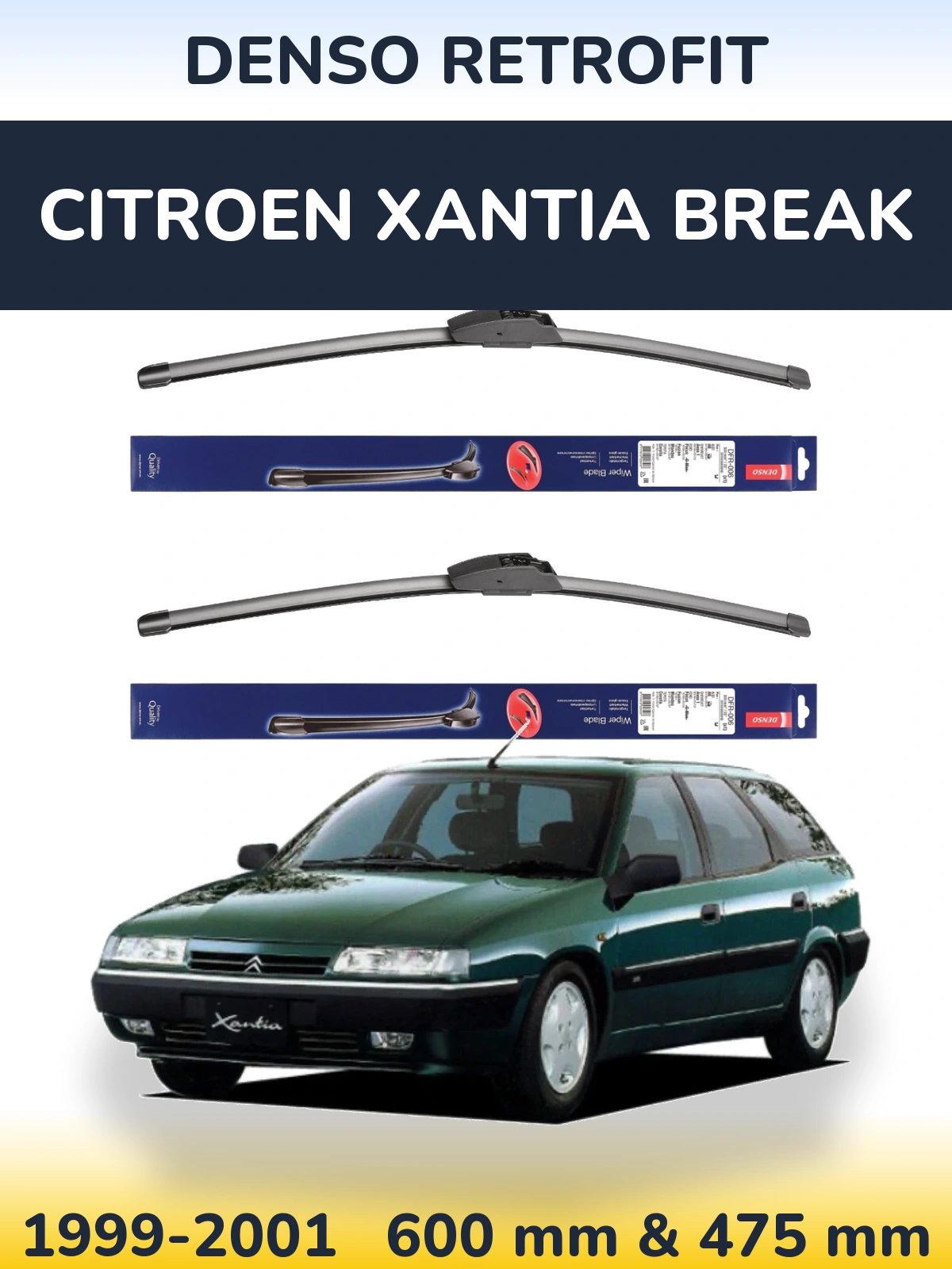 Комплект передних дворников Denso Retrofit 600 & 475 мм для Citroen Xantia Break 1999-2001