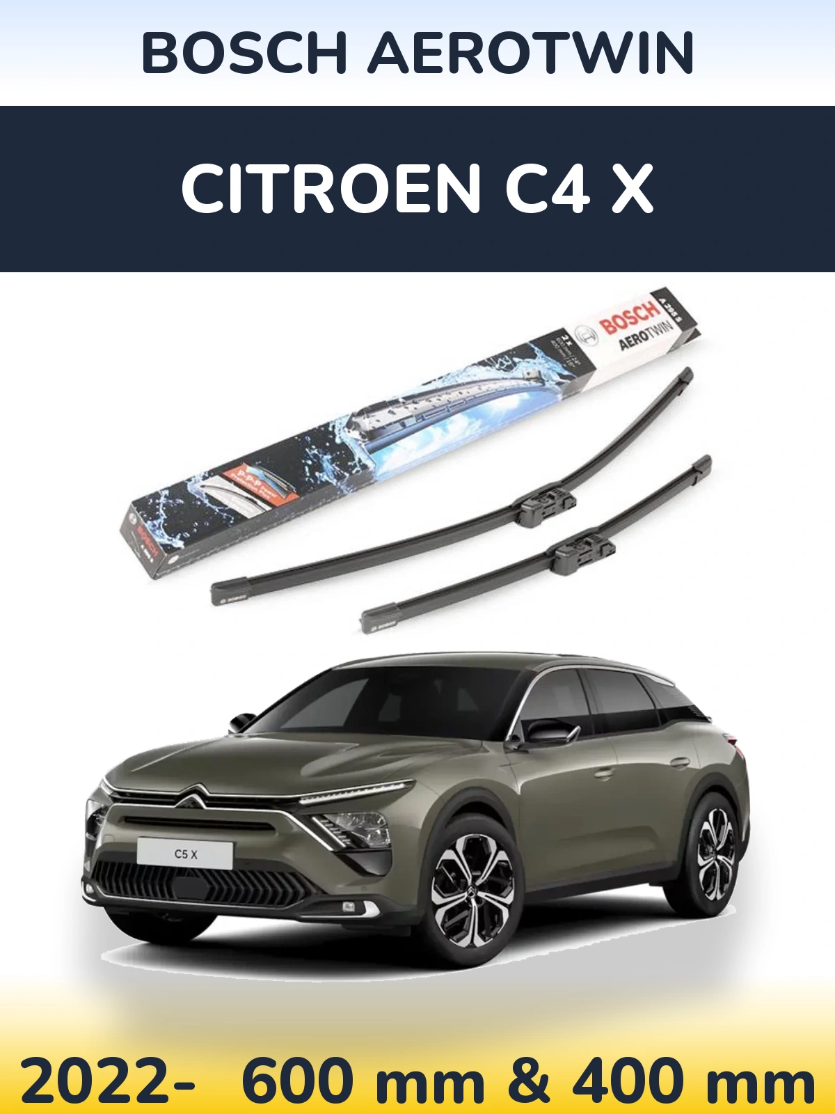 Комплект передніх щіток BOSCH AeroTwin 600 & 400 мм для Citroen C4 X 2022-2026
