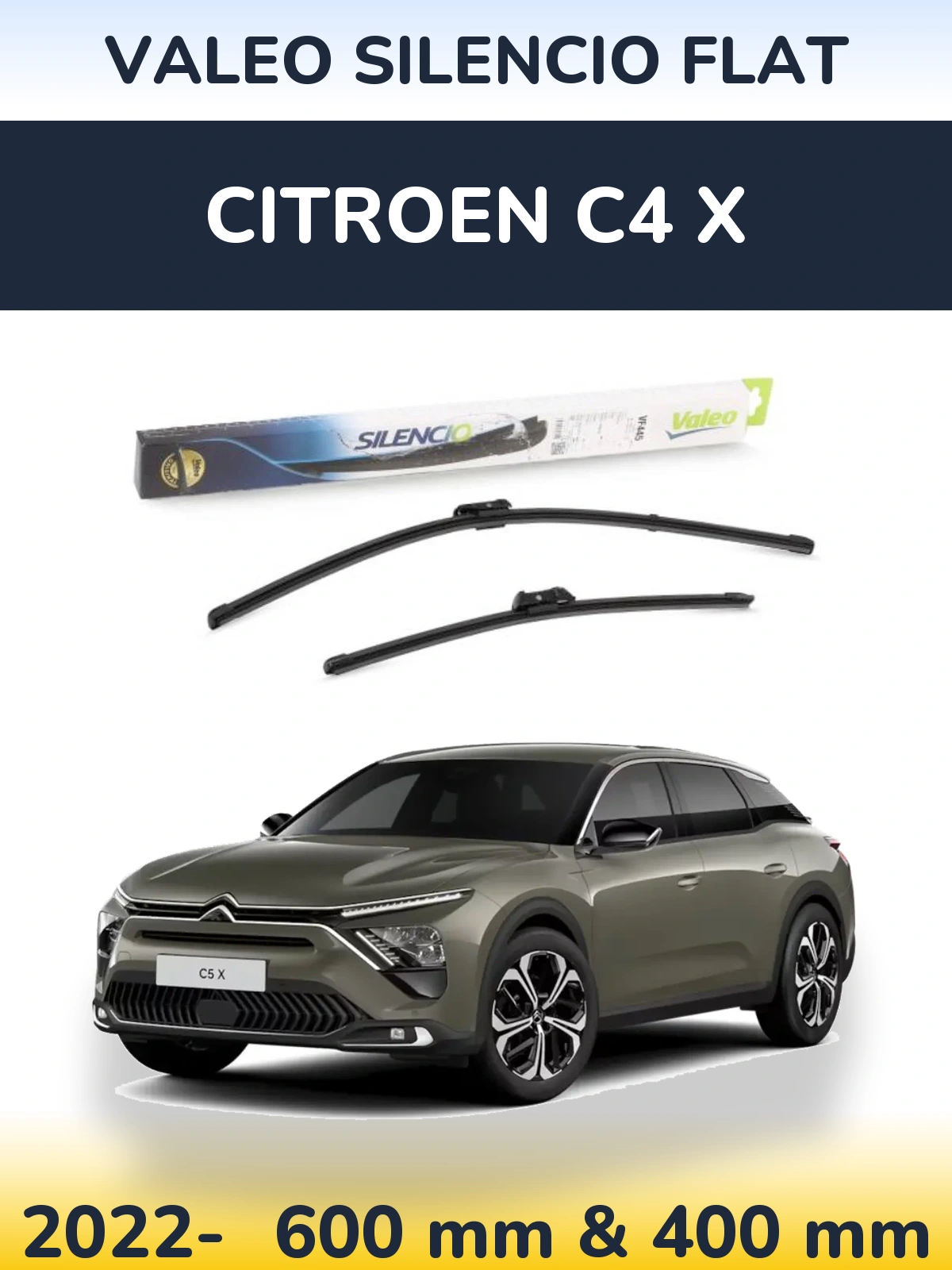 Front wiper blade set Valeo Silencio Flat 600 & 400 mm for Citroen C4 X 2022-2026
