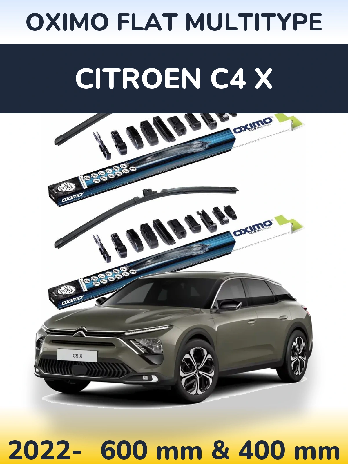 Front wiper blade set Oximo Flat MultiTipse 600 & 400 mm for Citroen C4 X 2022-2026