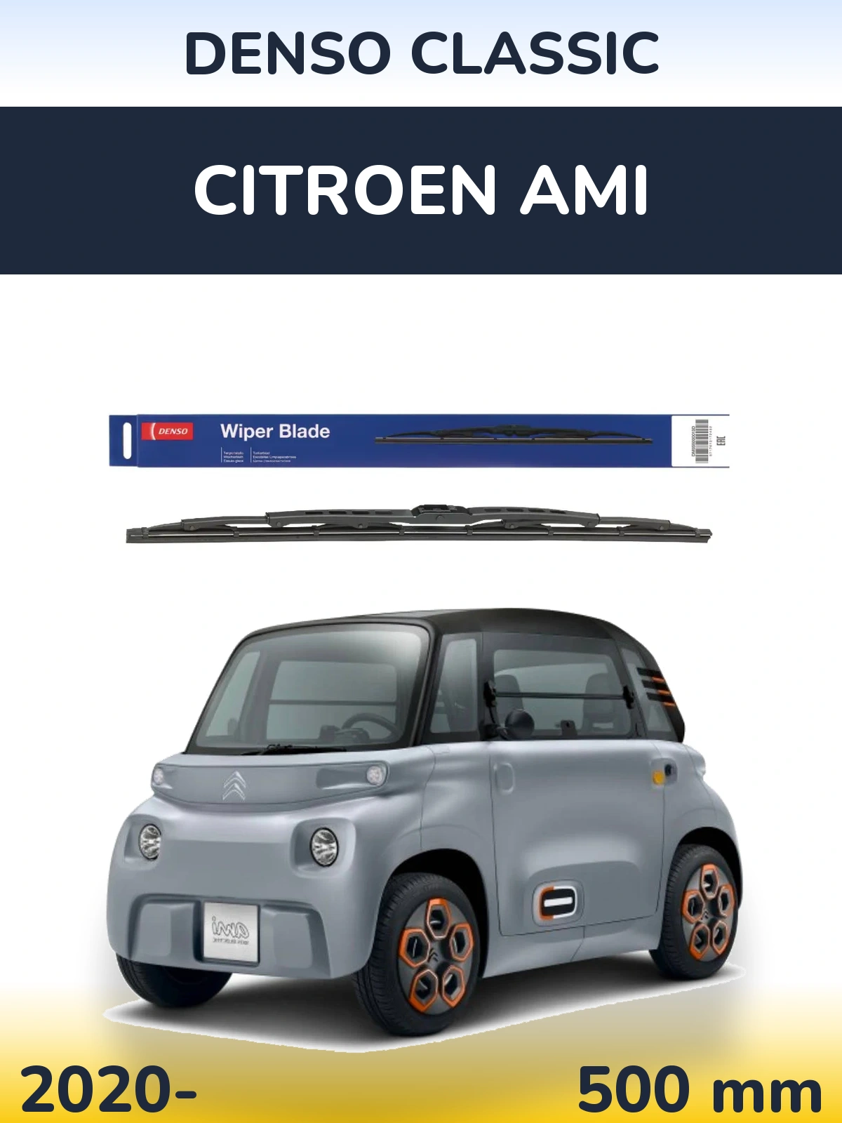 Front wiper blade Denso Classic 500 mm for Citroen Ami 2020-2026