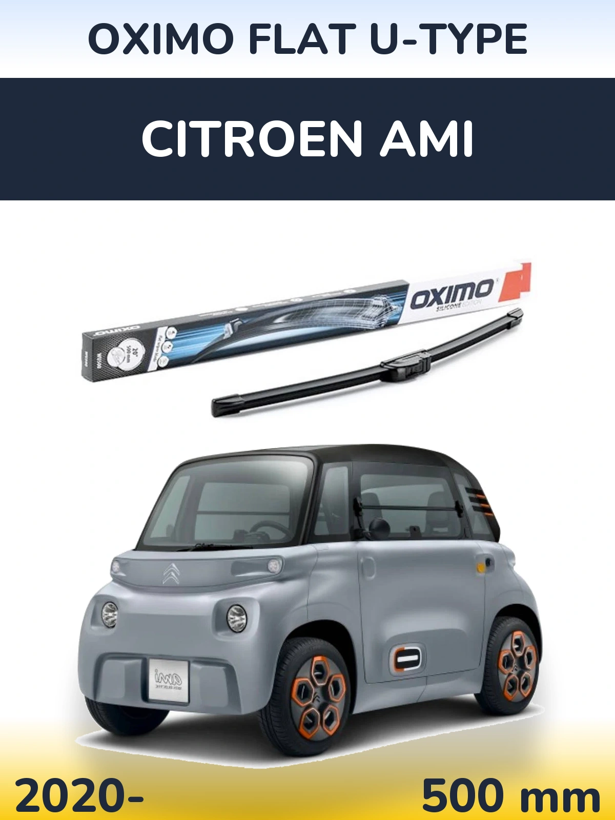 Передний дворник Oximo Flat U-type 500 мм для Citroen Ami 2020-2026