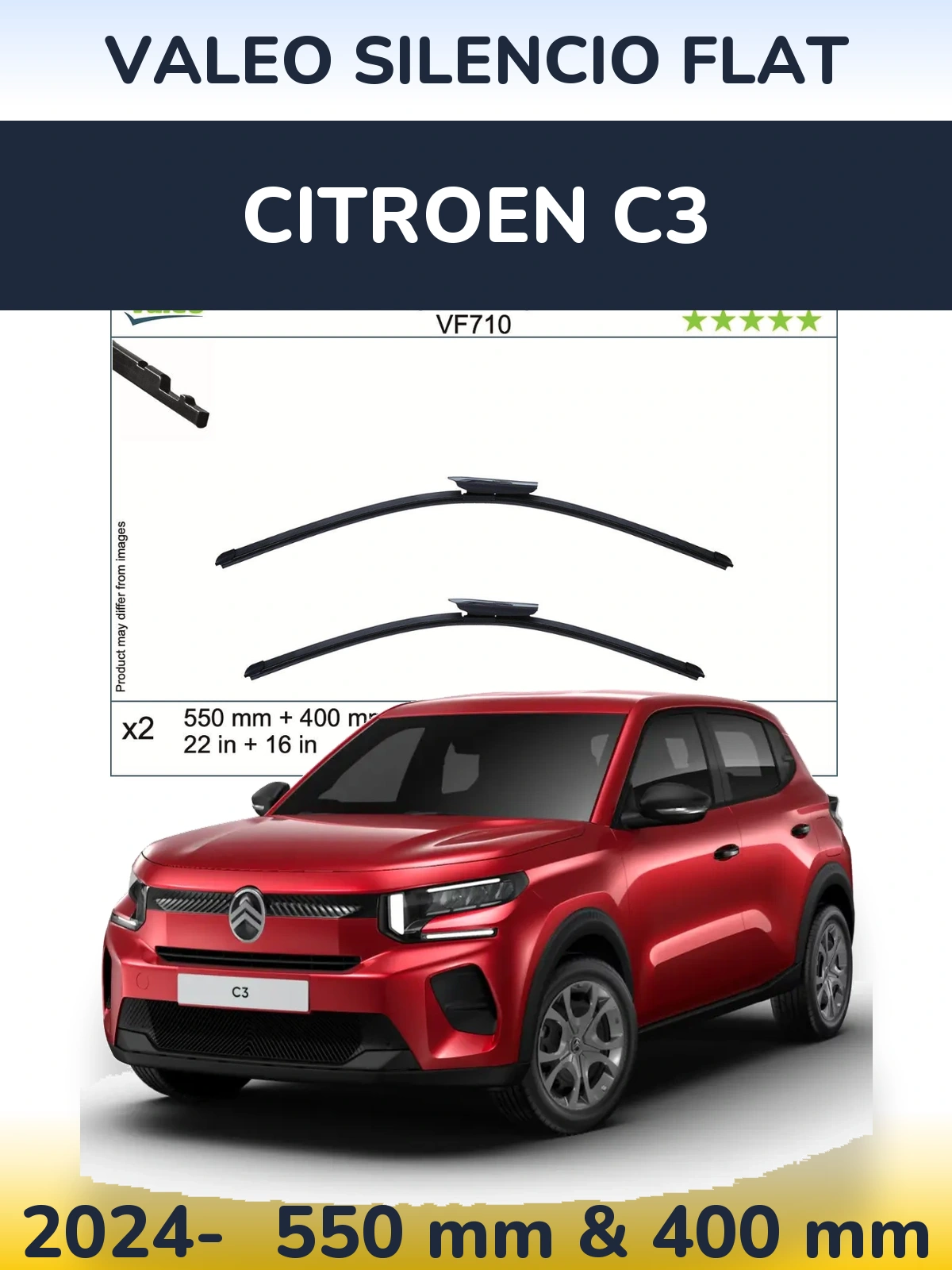 Front wiper blade set Valeo Silencio Flat 550 & 400 mm for Citroen C3 2024-2026