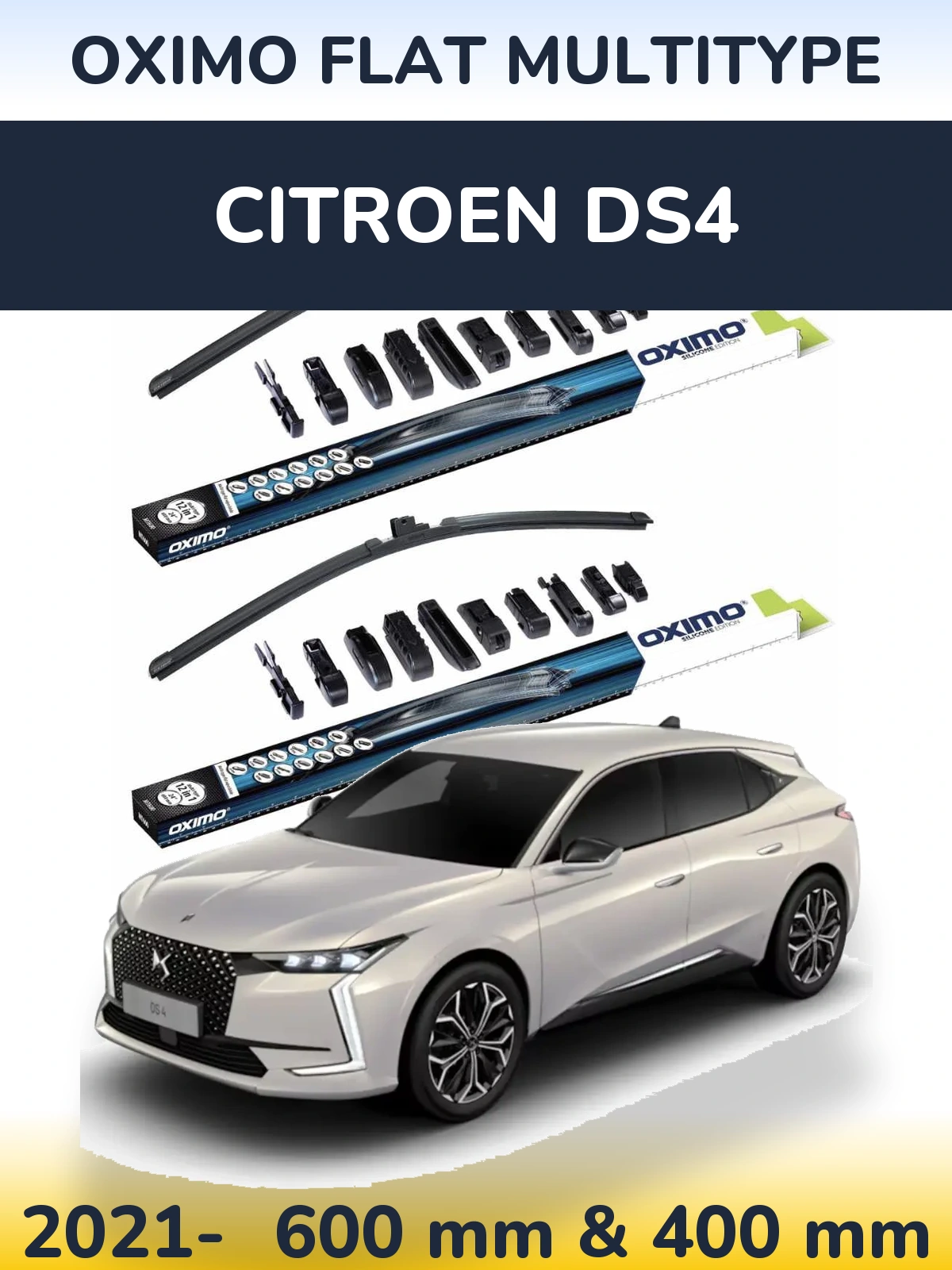 Front wiper blade set Oximo Flat MultiTypee 600 & 400 mm for Citroen DS4 2021-2026