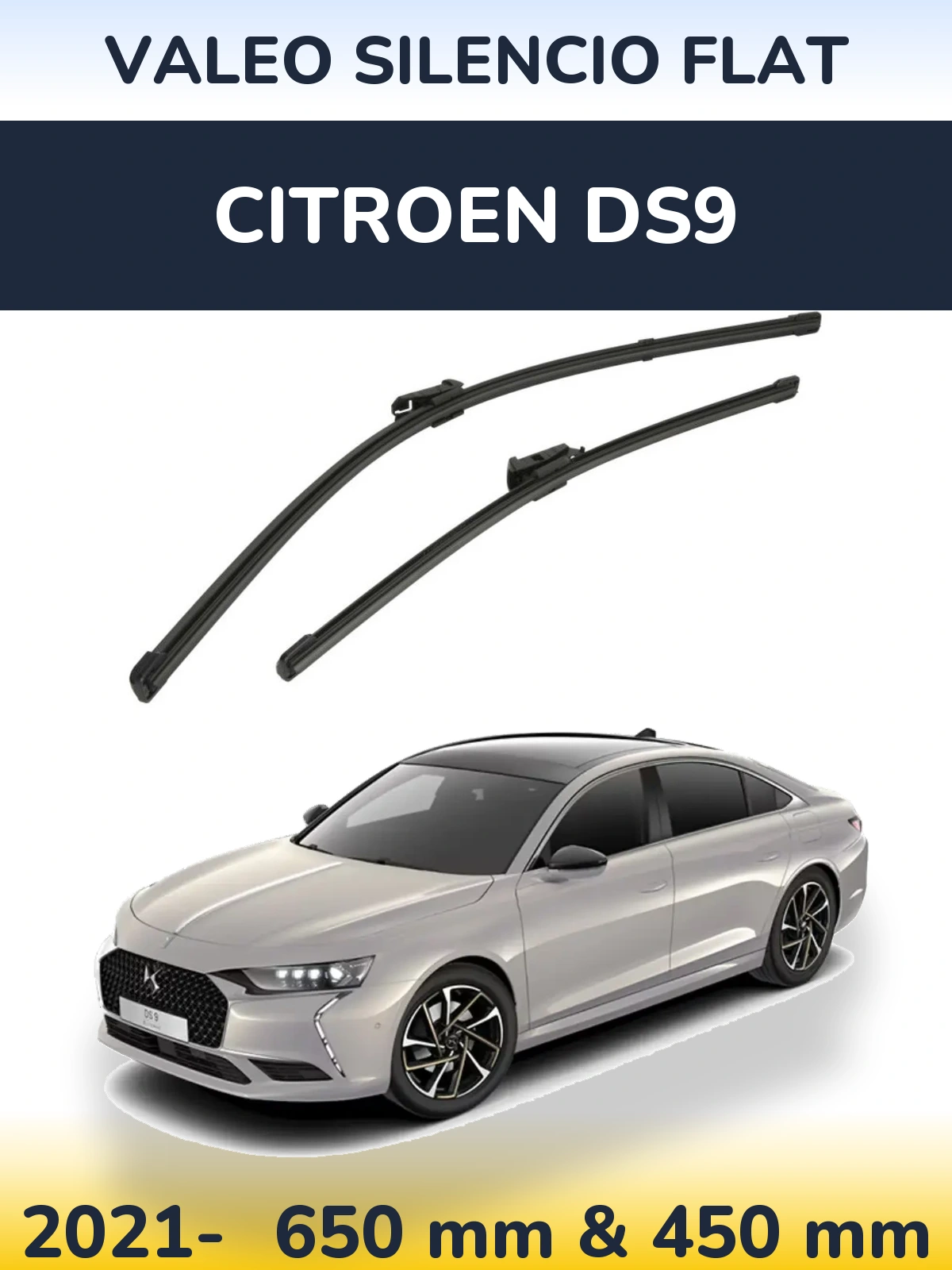 Комплект передніх щіток Valeo Silencio Flat 650 & 450 мм для Citroen DS9 2021-2026
