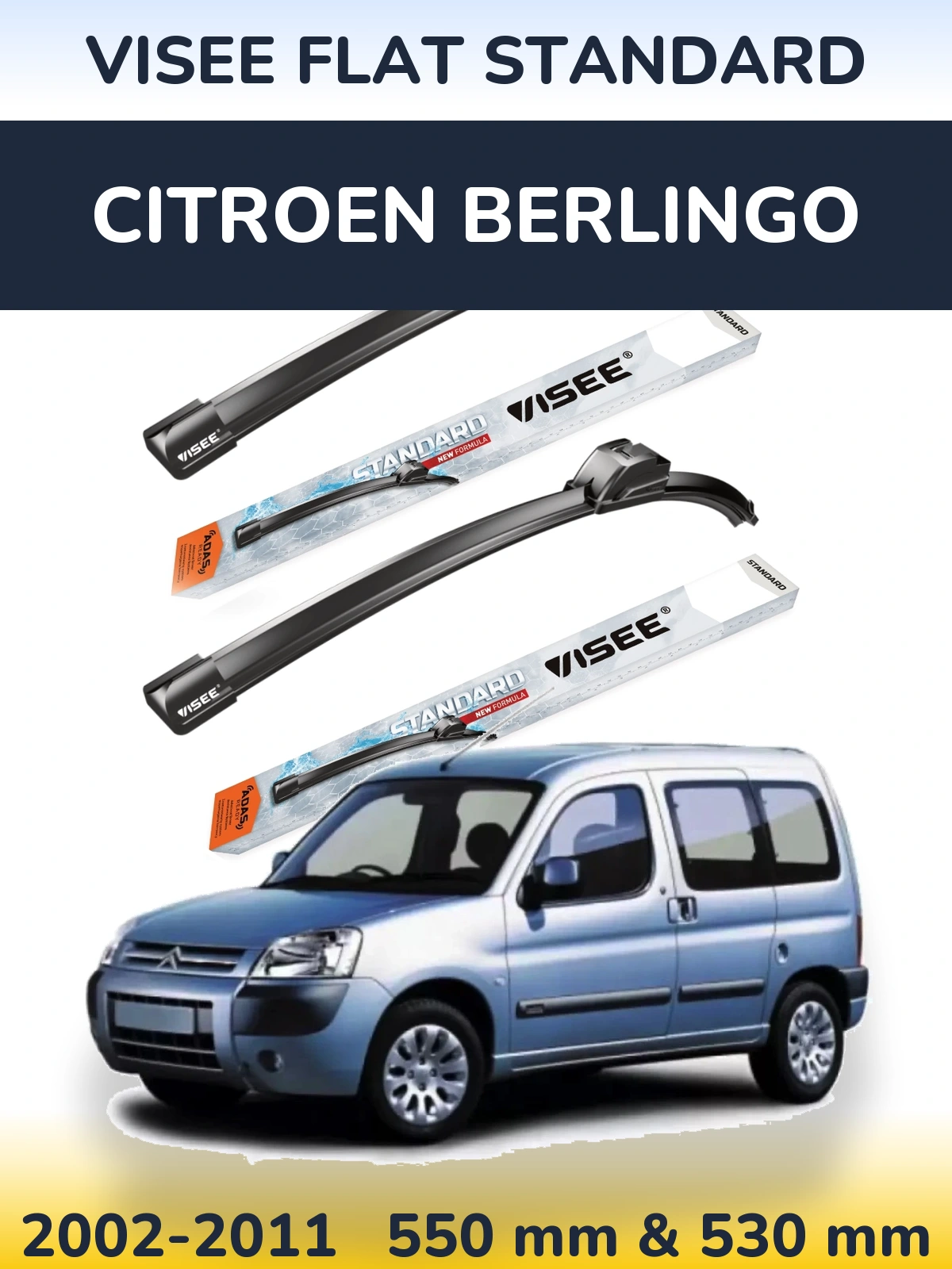 Комплект передних дворников VISEE FLAT STANDARD 550 & 530 мм для Citroen Berlingo 2002-2011