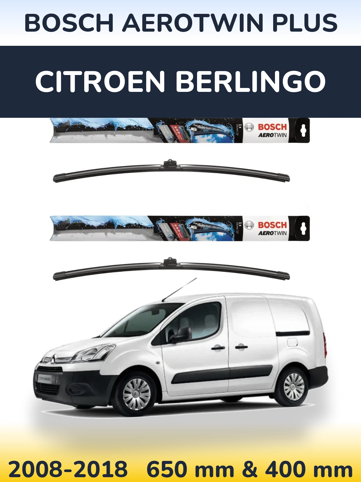 Комплект передних дворников BOSCH AeroTwin Plus 650 & 400 мм для Citroen Berlingo 2008-2018