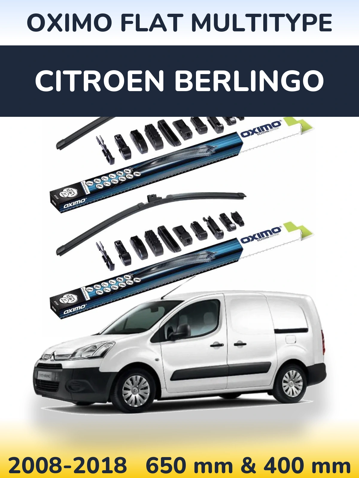 Комплект передних дворников Oximo Flat MultiТипe 650 & 400 мм для Citroen Berlingo 2008-2018