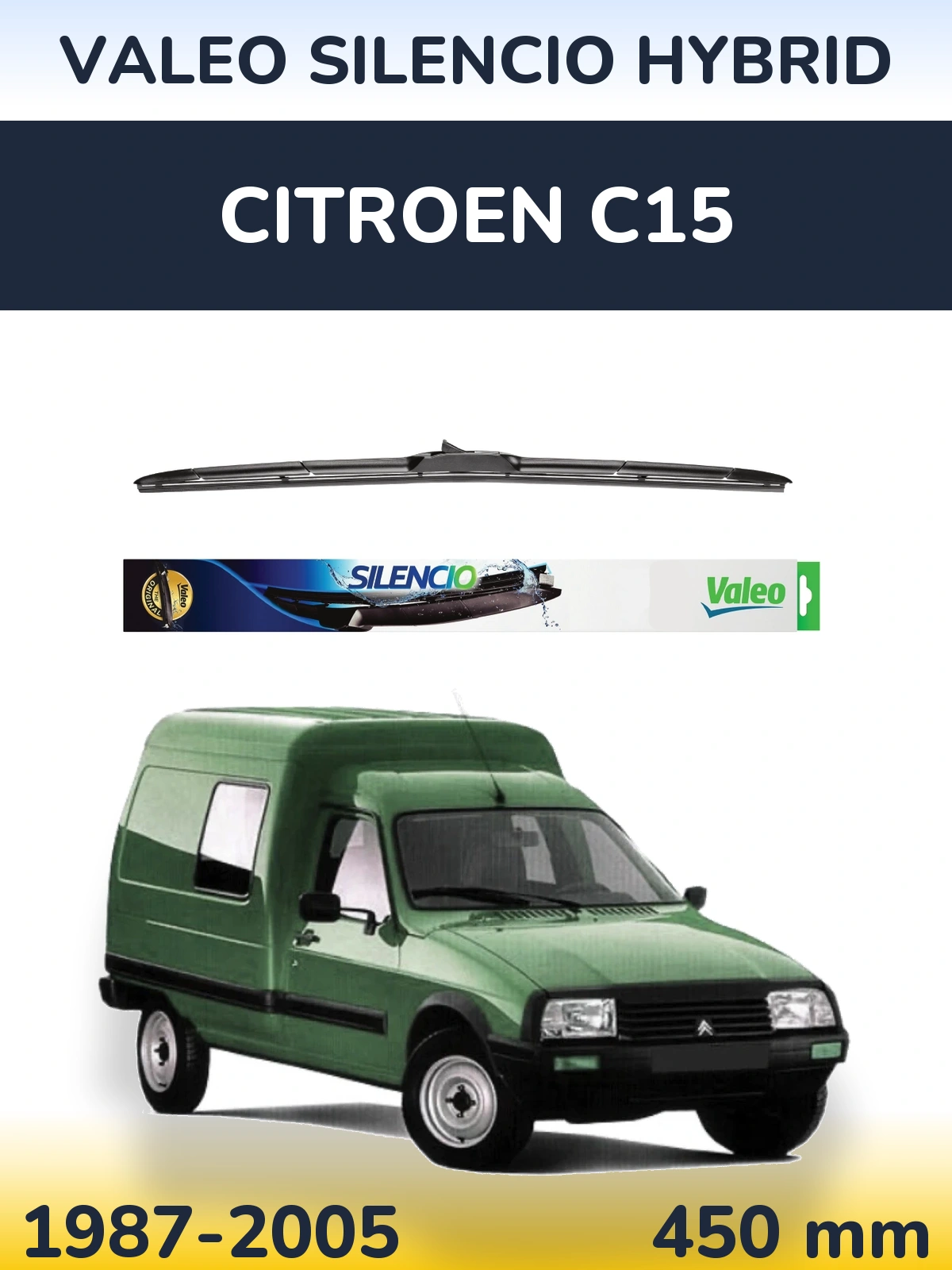 Передний дворник Valeo Silencio Hybrid 450 мм для Citroen C15 1987-2005