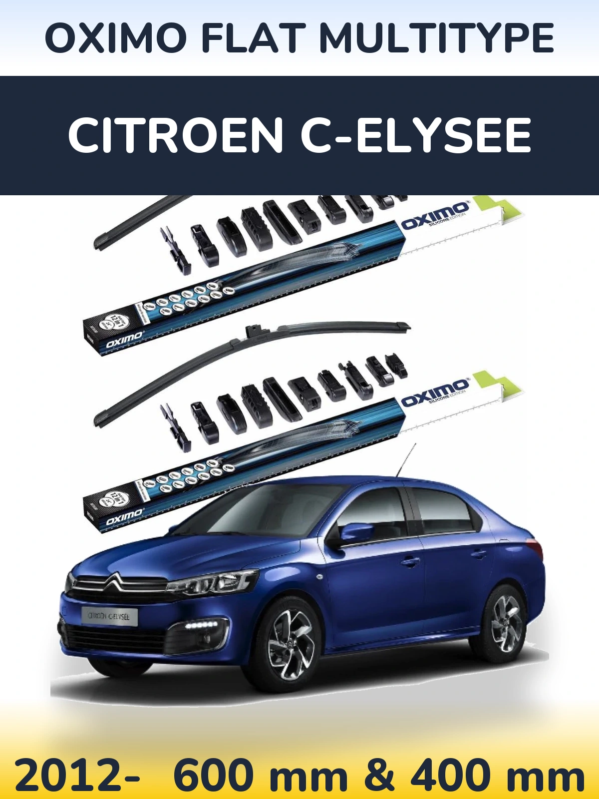 Front wiper blade set Oximo Flat MultiTipse 600 & 400 mm for Citroen C-Elysee 2012-2026