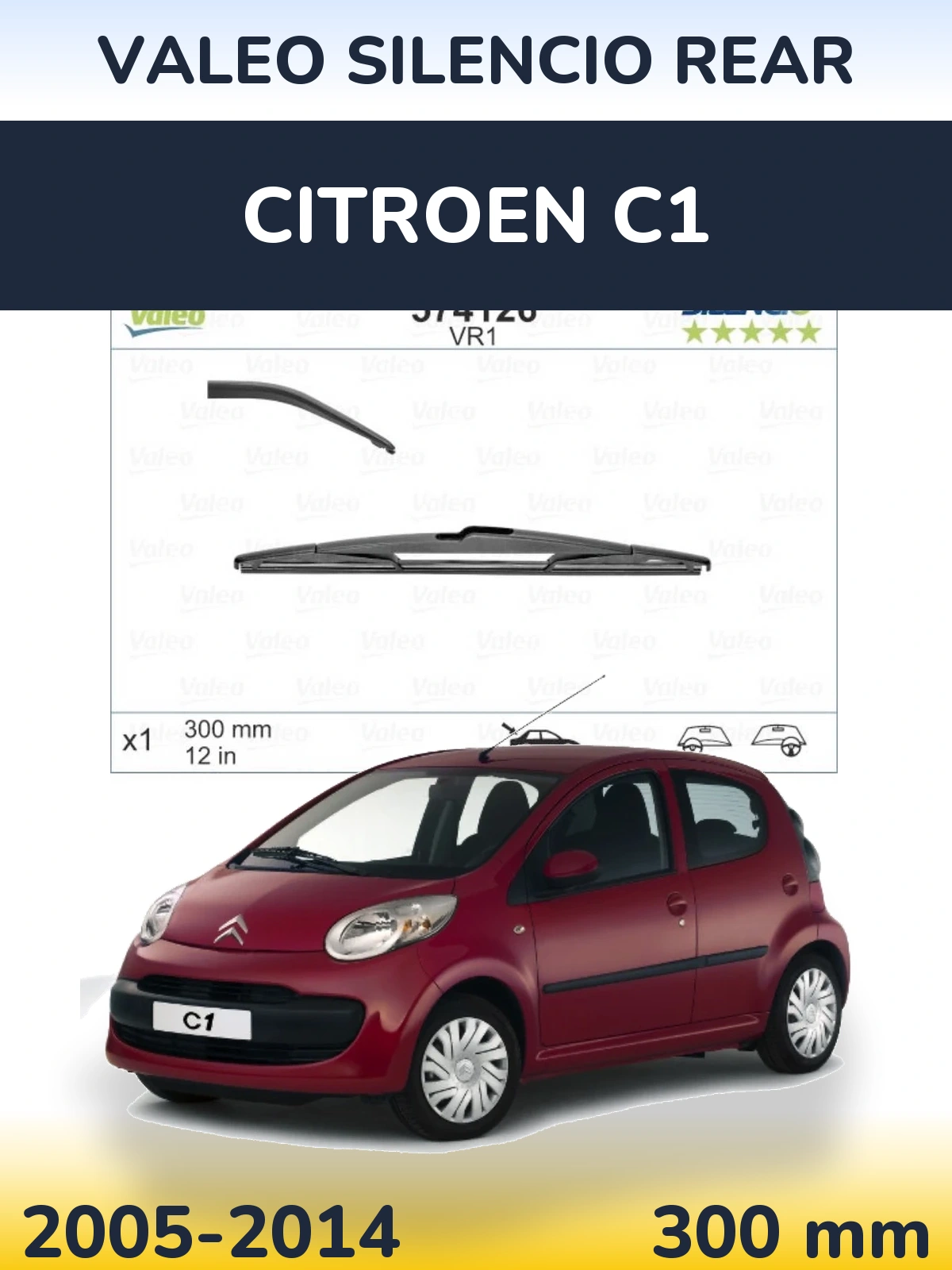 Rear wiper blade Valeo Silencio Rear 300 mm for Citroen C1 2005-2014