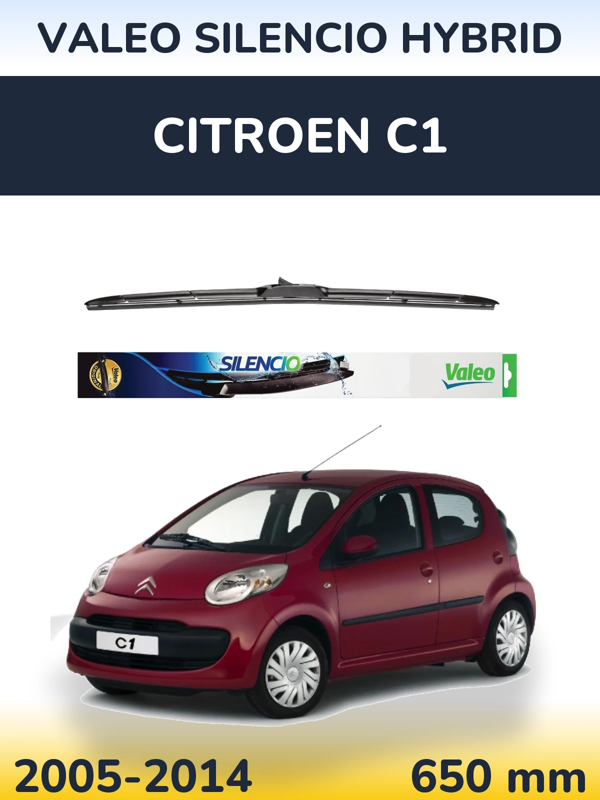 Передня щітка Valeo Silencio Hybrid 650 мм для Citroen C1 2005-2014