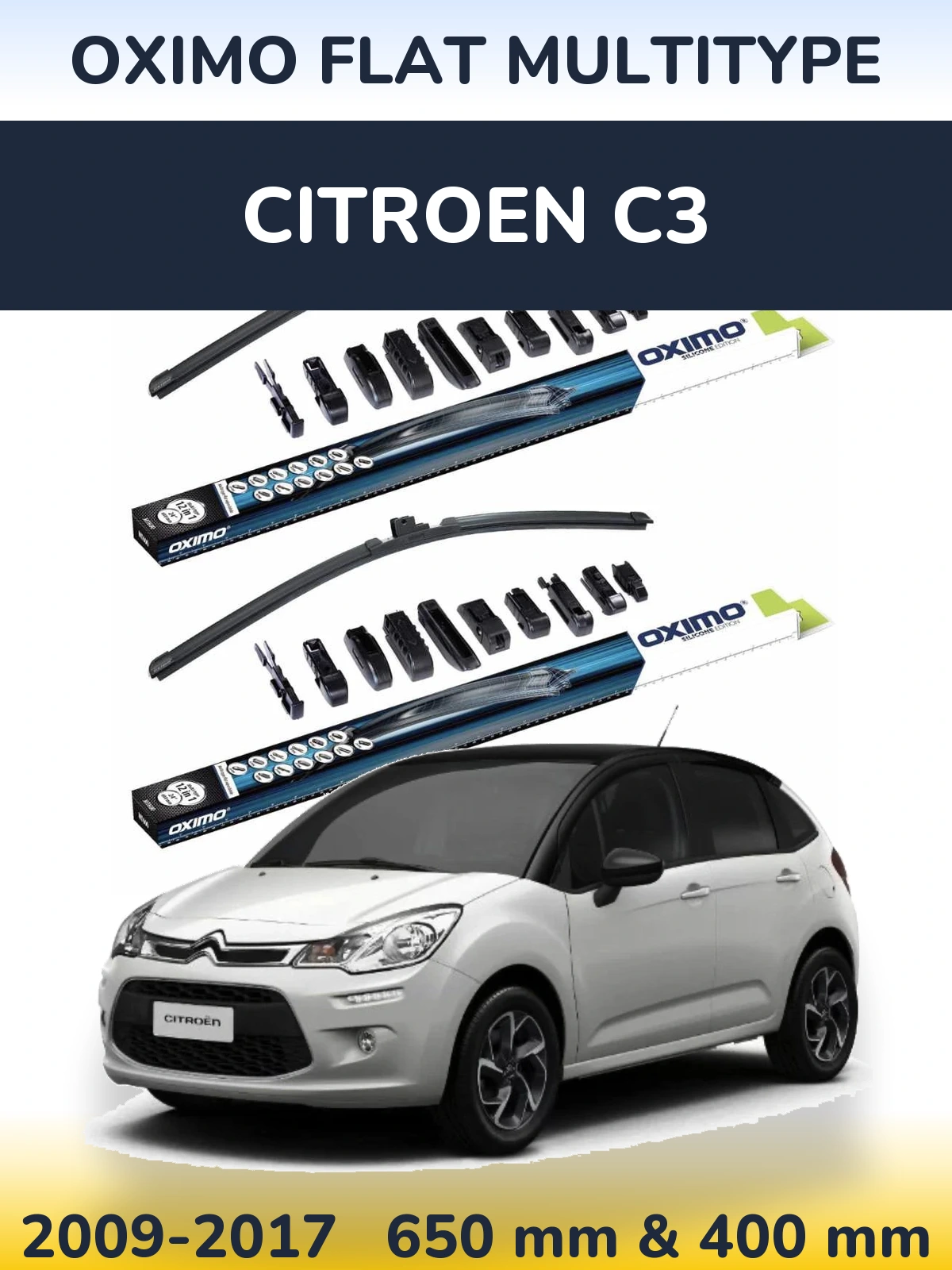 Комплект передних дворников Oximo Flat MultiТипe 650 & 400 мм для Citroen C3 2009-2017