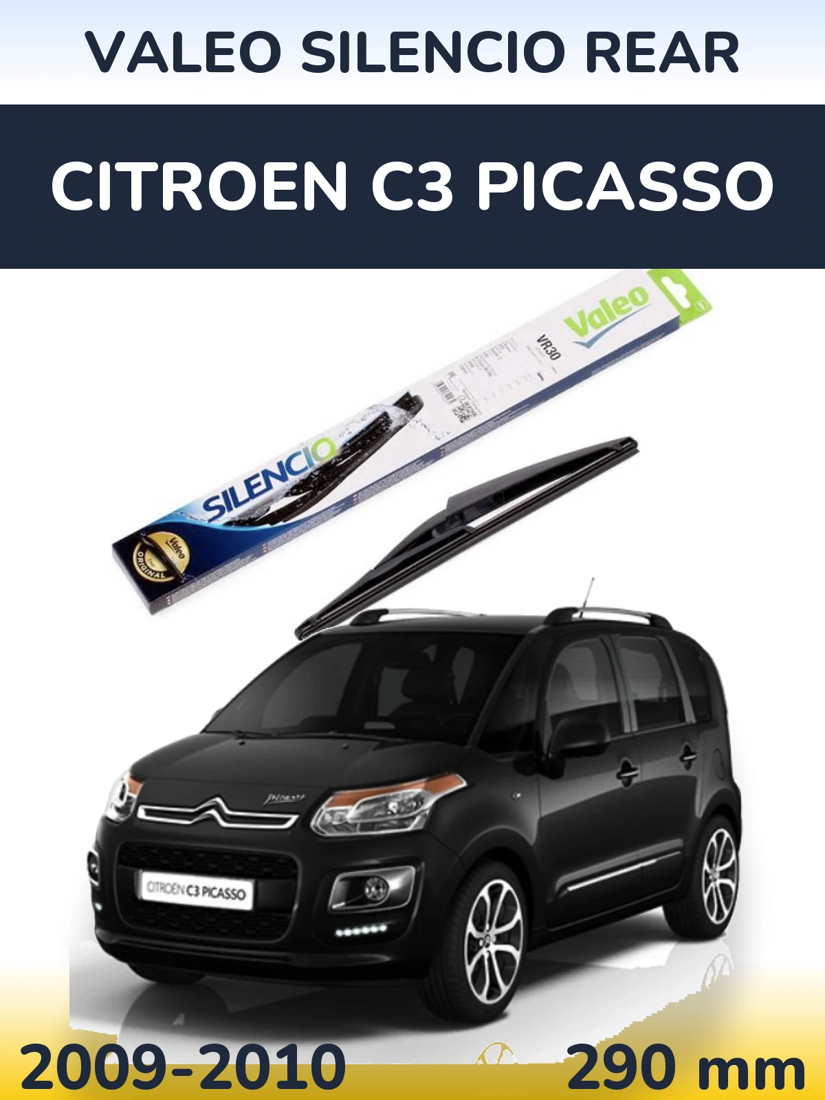 Rear wiper blade Valeo Silencio Rear 290 mm for Citroen C3 Picasso 2009-2010