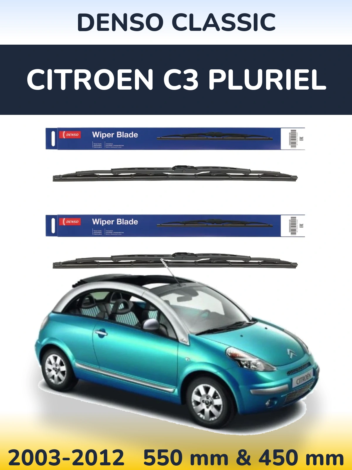 Комплект передних дворников Denso Classic 550 & 450 мм для Citroen C3 Pluriel 2003-2012