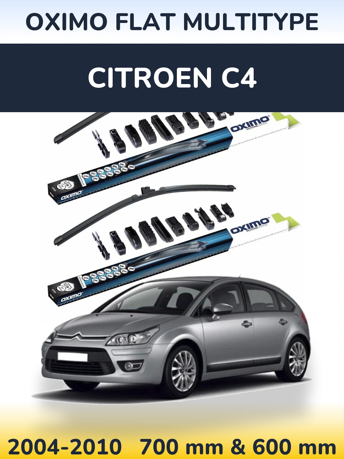 Front wiper blade set Oximo Flat MultiTipse 700 & 600 mm for Citroen C4 2004-2010
