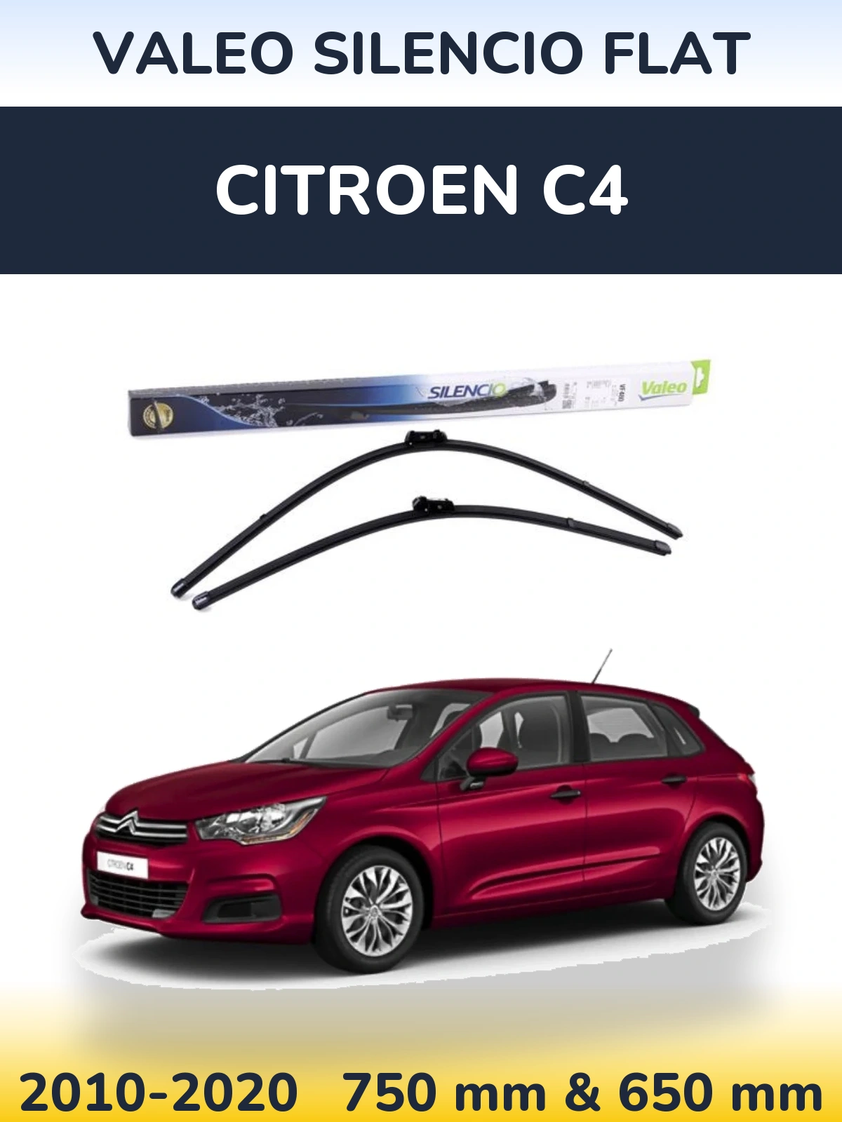 Комплект передних дворников Valeo Silencio Flat 750 & 650 мм для Citroen C4 2010-2020