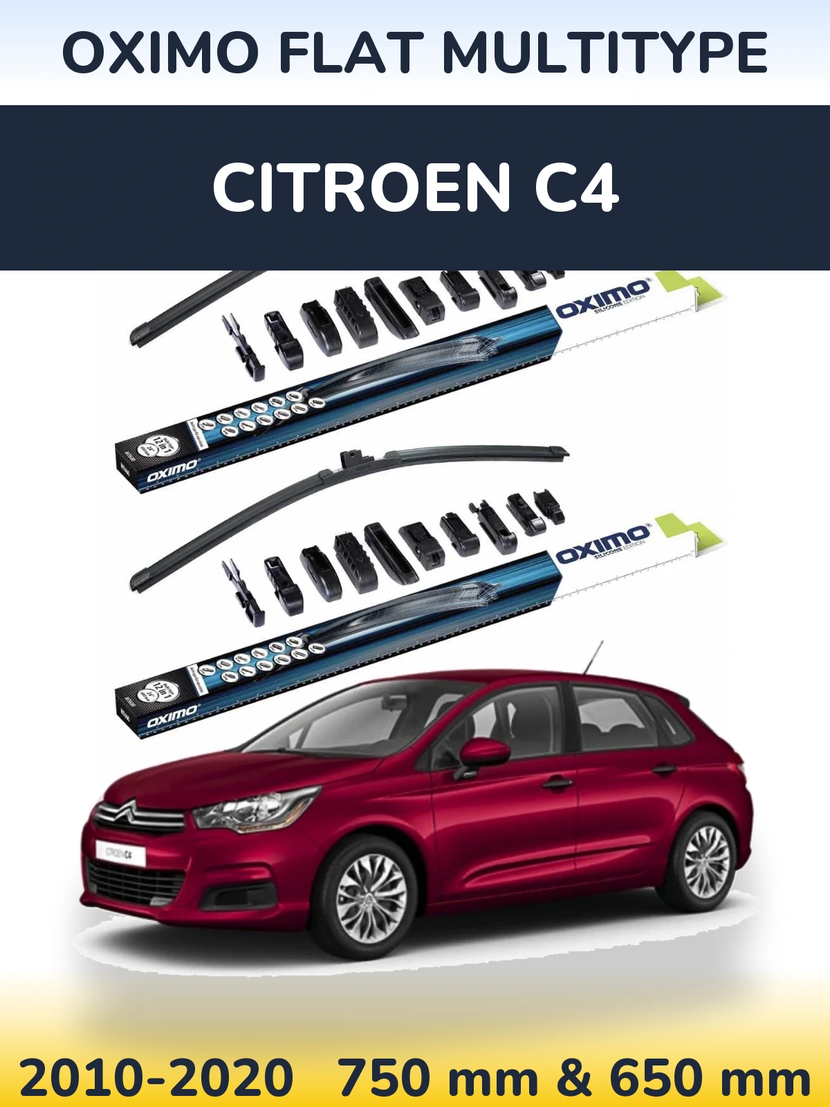 Front wiper blade set Oximo Flat MultiTipse 750 & 650 mm for Citroen C4 2010-2020