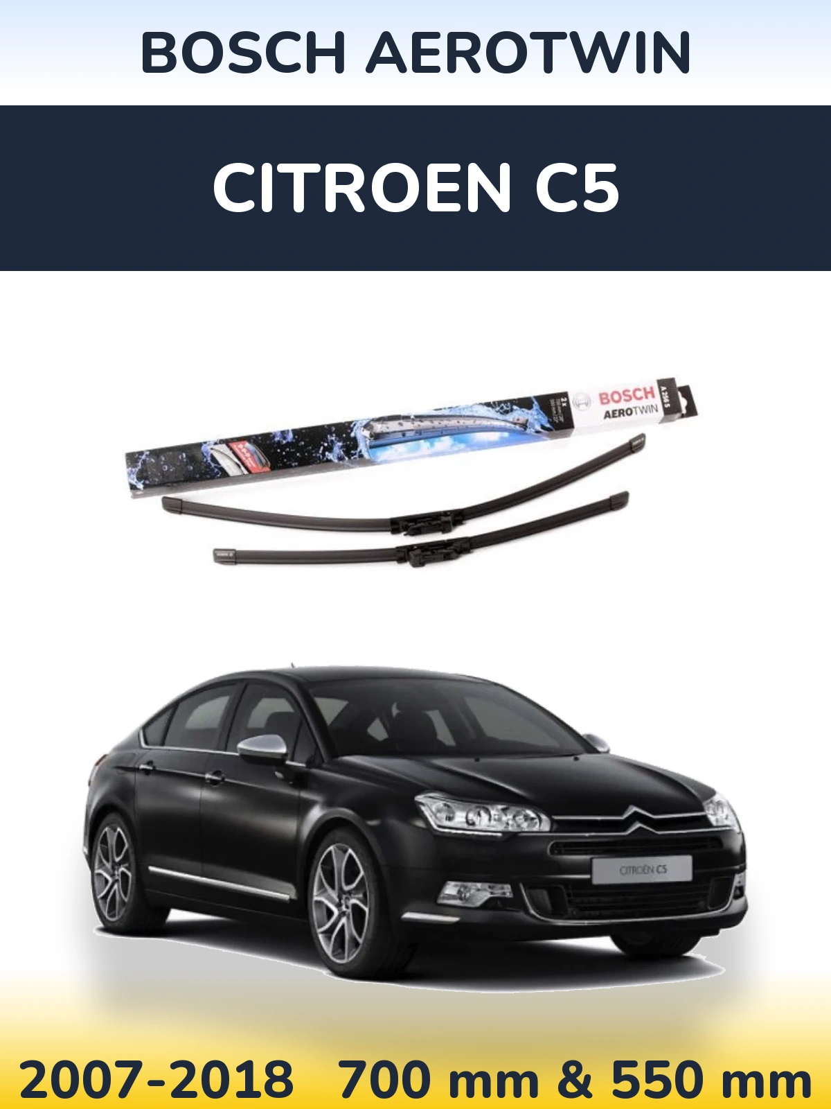 Комплект передніх щіток BOSCH AeroTwin 700 & 550 мм для Citroen C5 2007-2018
