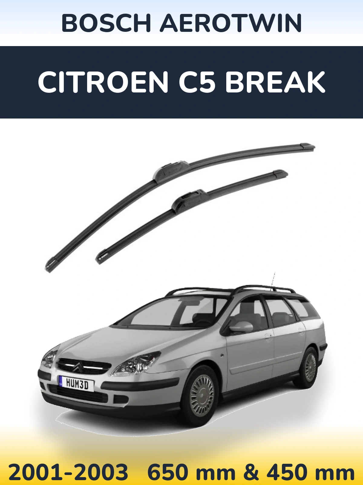 Front wiper blade set BOSCH AeroTwin 650 & 450 mm for Citroen C5 Break 2001-2003
