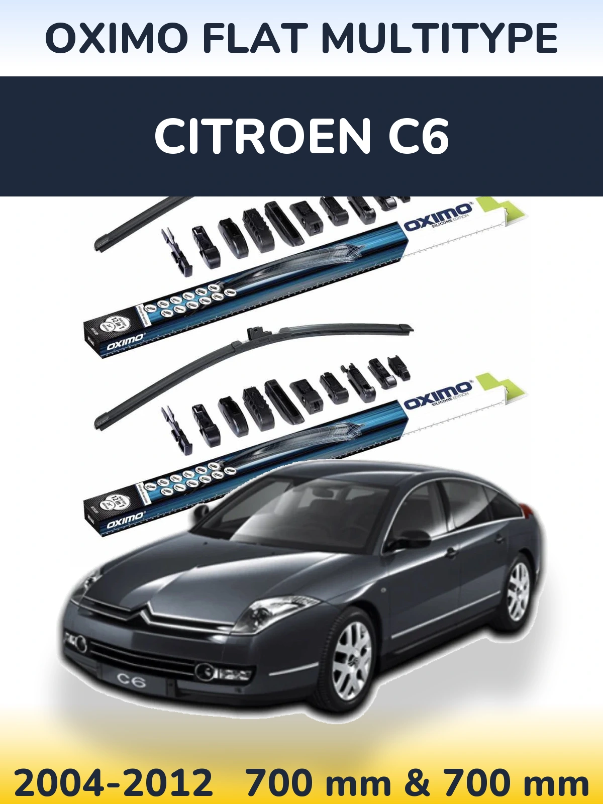Front wiper blade set Oximo Flat MultiTipse 700 & 700 mm for Citroen C6 2004-2012