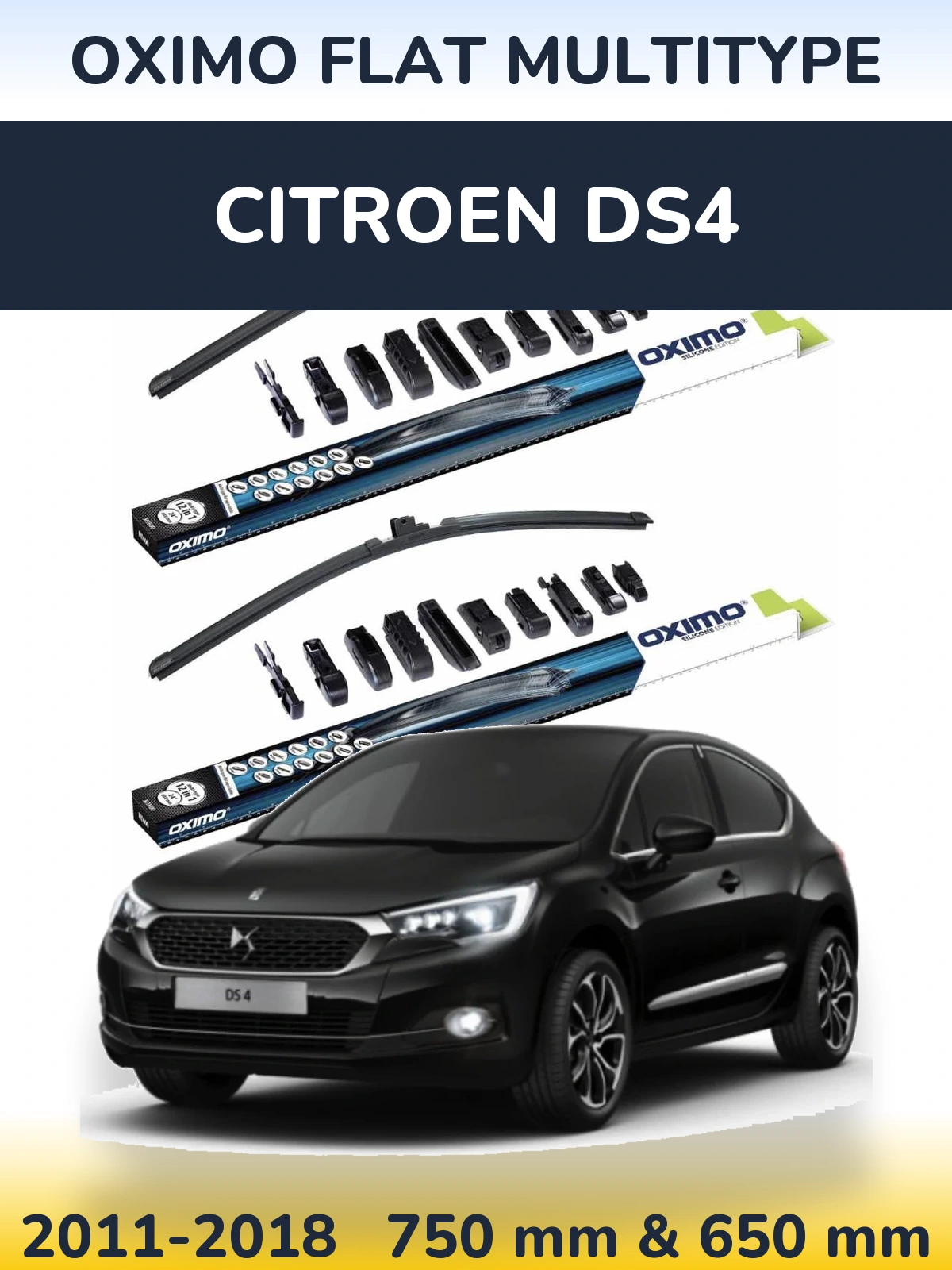 Front wiper blade set Oximo Flat MultiTypee 750 & 650 mm for Citroen DS4 2011-2018