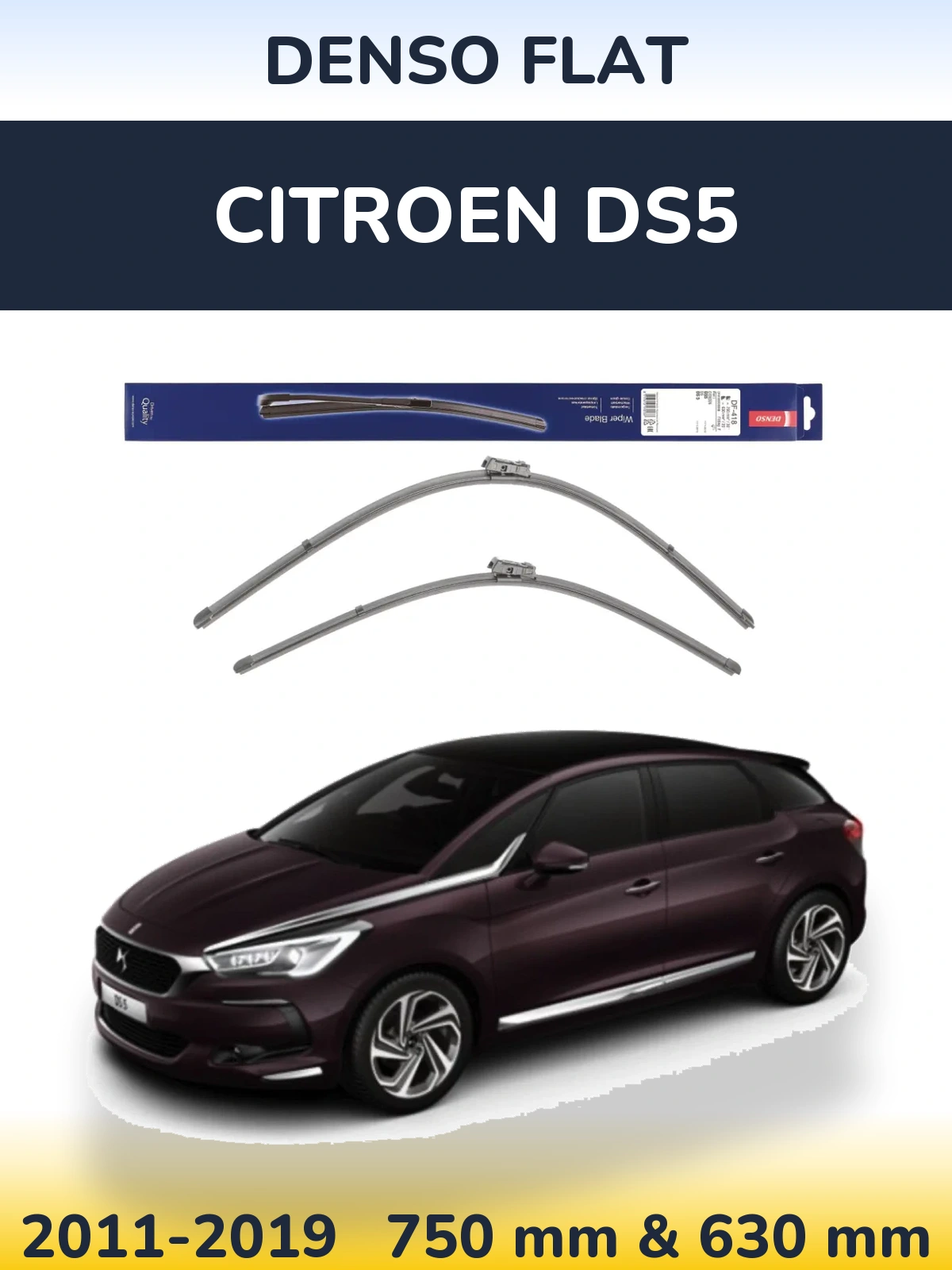 Front wiper blade set Denso Flat 750 & 630 mm for Citroen DS5 2011-2019