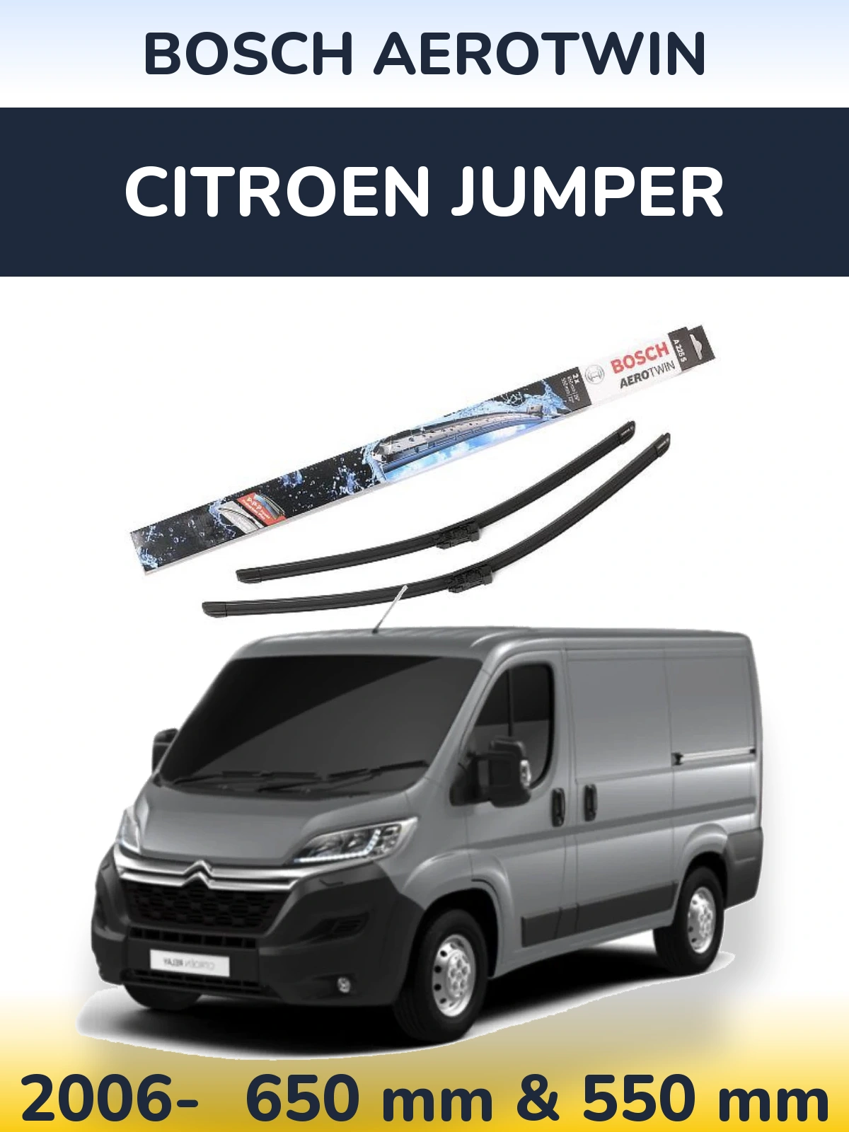 Front wiper blade set BOSCH AeroTwin 650 & 550 mm for Citroen Jumper 2006-2026