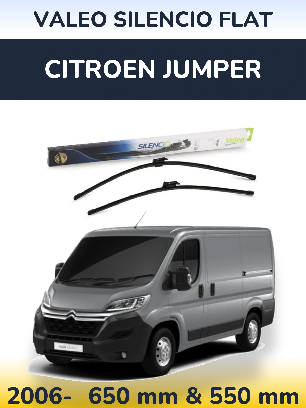 Front wiper blade set Valeo Silencio Flat 650 & 550 mm for Citroen Jumper 2006-2026