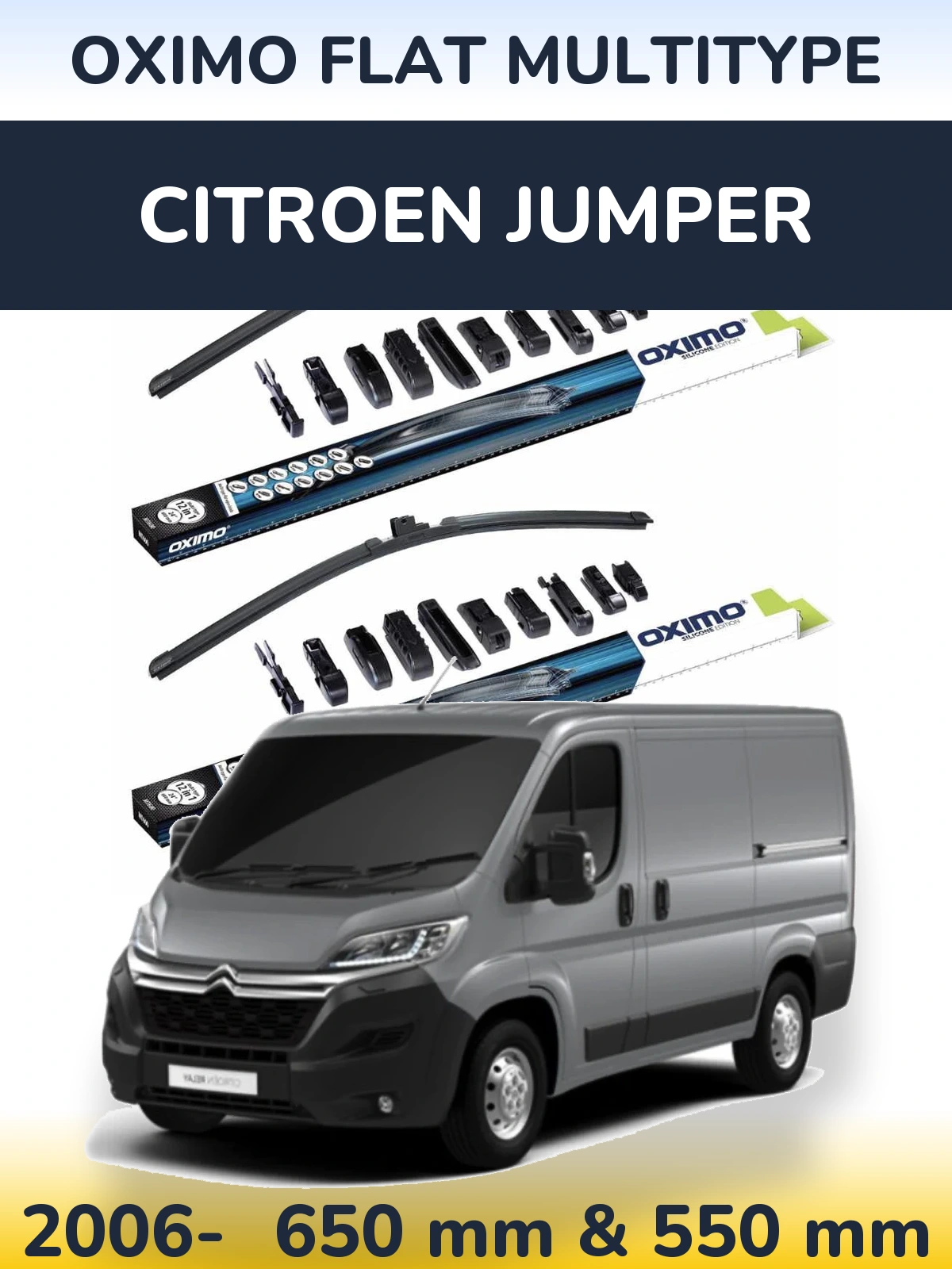 Front wiper blade set Oximo Flat MultiTipse 650 & 550 mm for Citroen Jumper 2006-2026