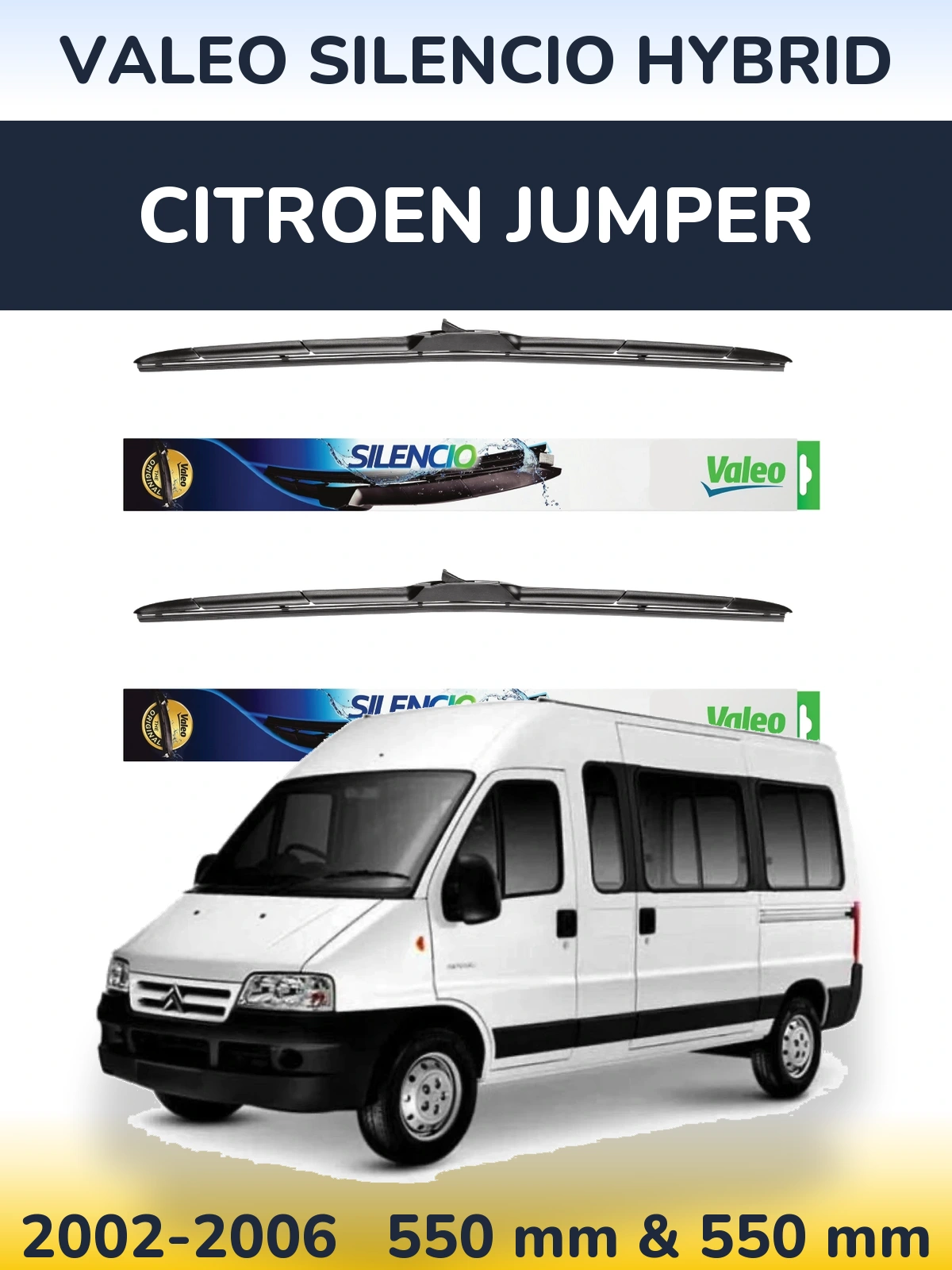 Front wiper blade set Valeo Silencio Hybrid 550 & 550 mm for Citroen Jumper 2002-2006
