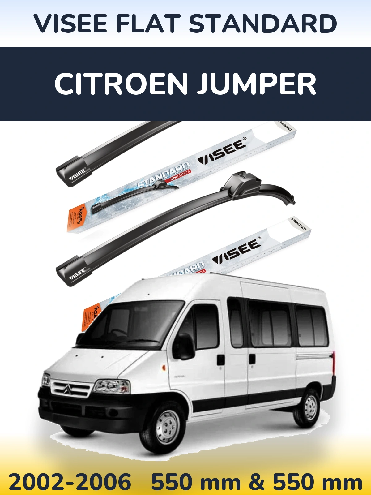 Front wiper blade set VISEE FLAT STANDARD 550 & 550 mm for Citroen Jumper 2002-2006
