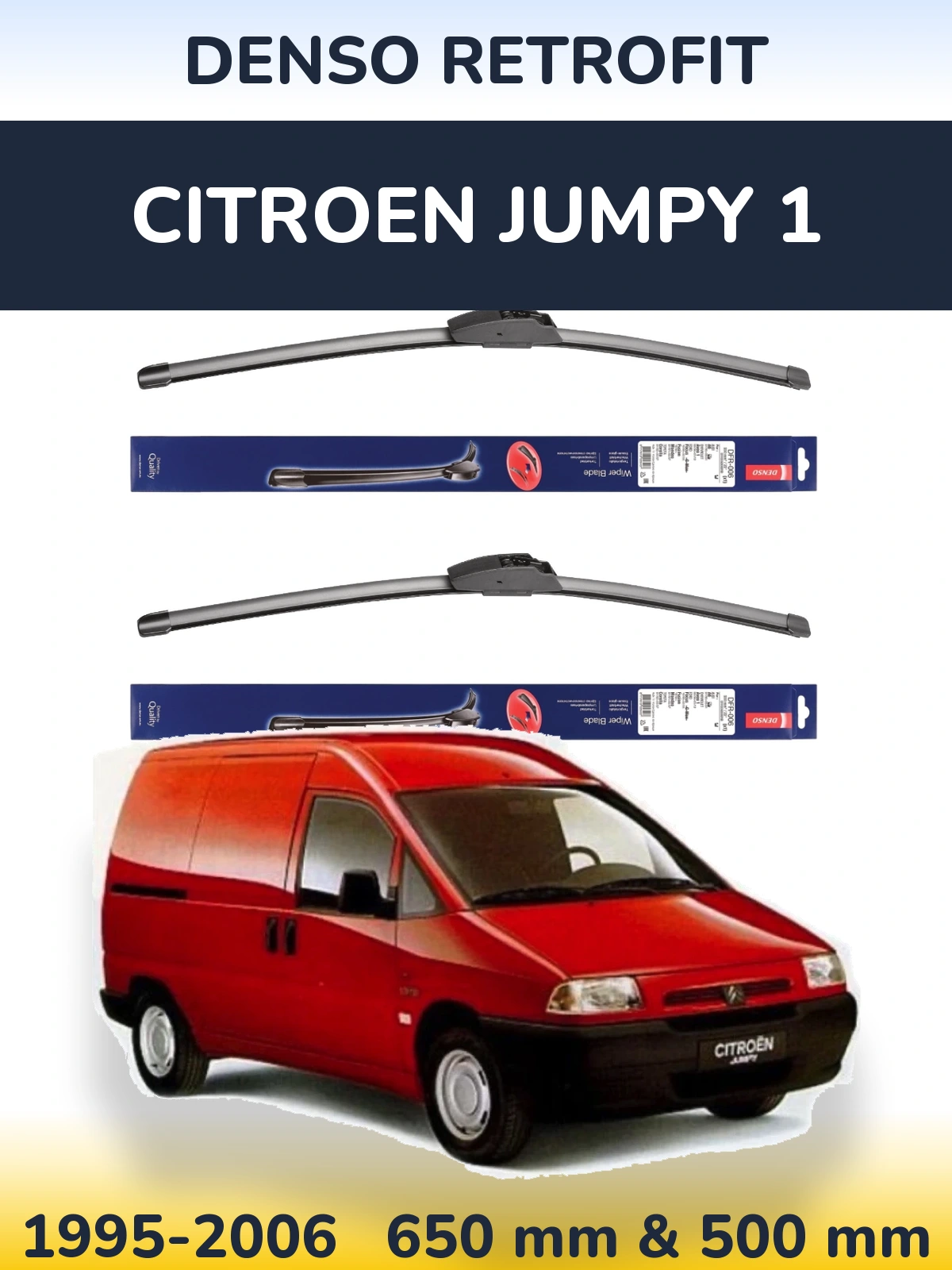 Front wiper blade set Denso Retrofit 650 & 500 mm for Citroen Jumpy 1 1995-2006