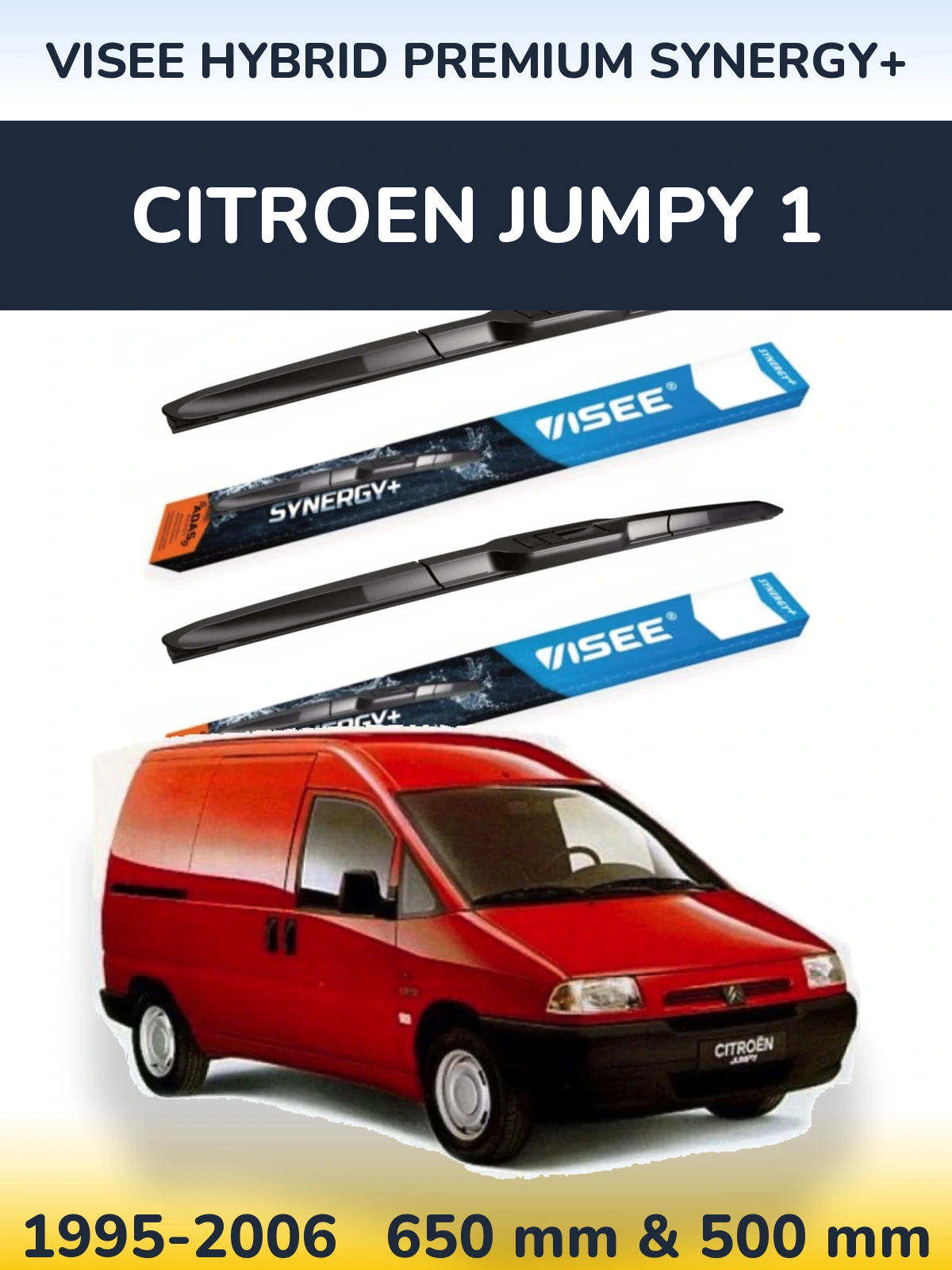 Front wiper blade set VISEE HYBRID PREMIUM SYNERGY+ 650 & 500 mm for Citroen Jumpy 1 1995-2006