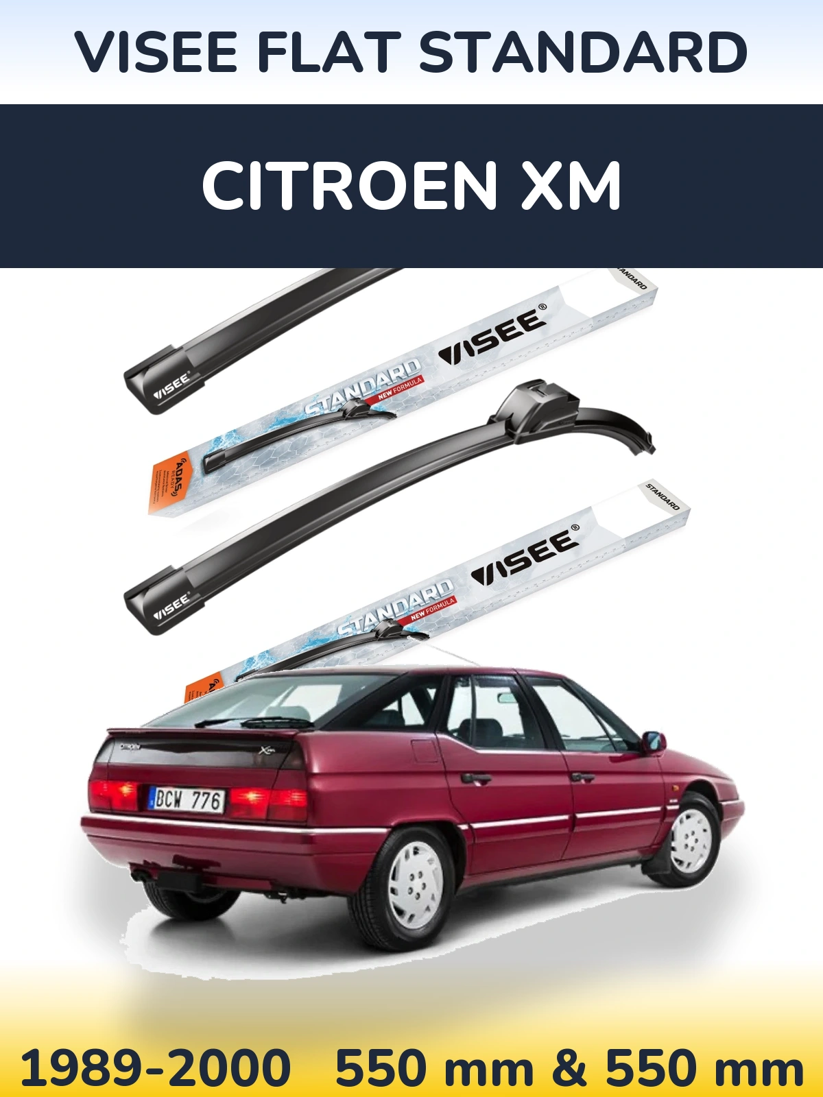 Front wiper blade set VISEE FLAT STANDARD 550 & 550 mm for Citroen XM 1989-2000