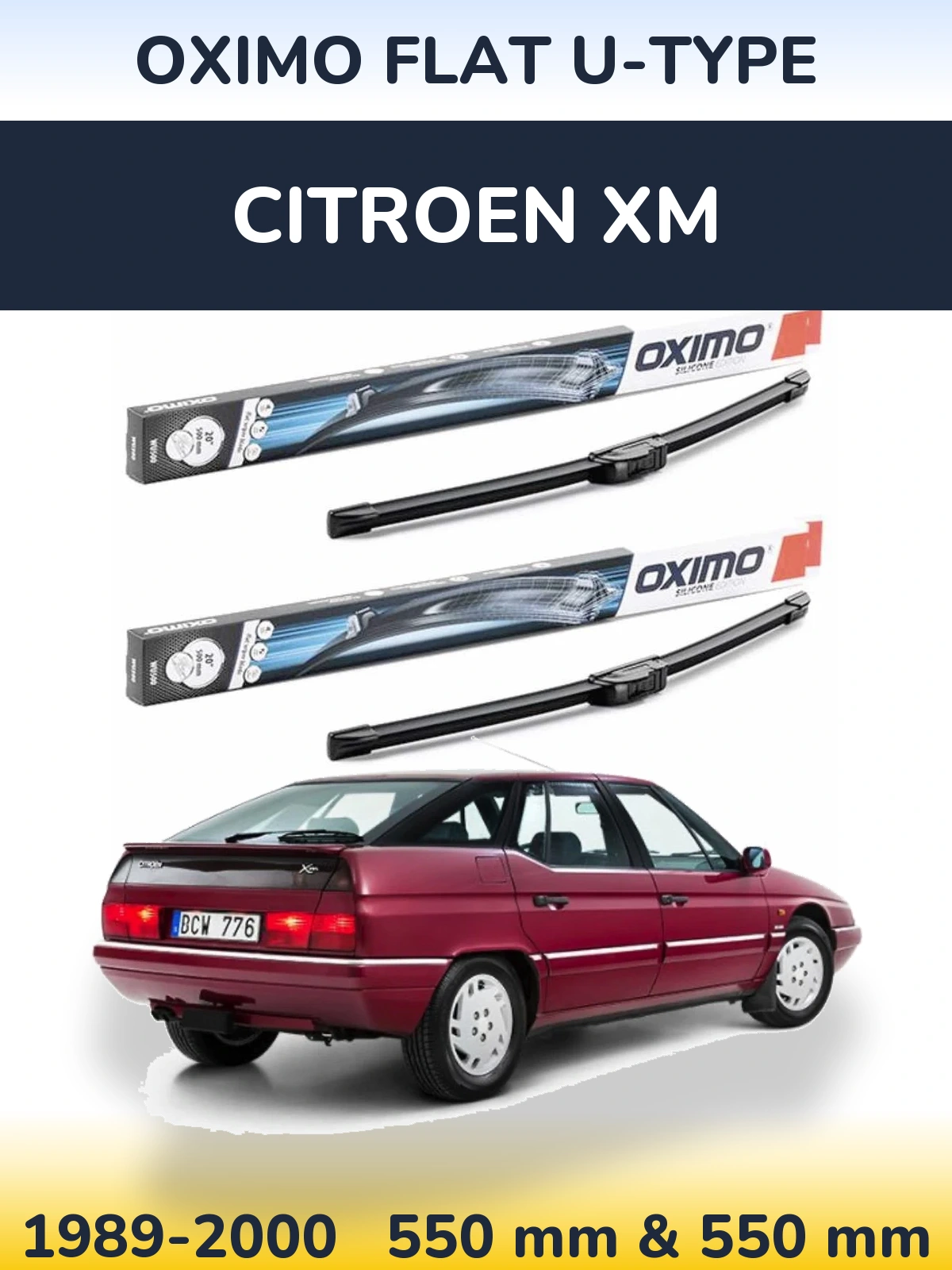 Комплект передніх щіток Oximo Flat U-type 550 & 550 мм для Citroen XM 1989-2000