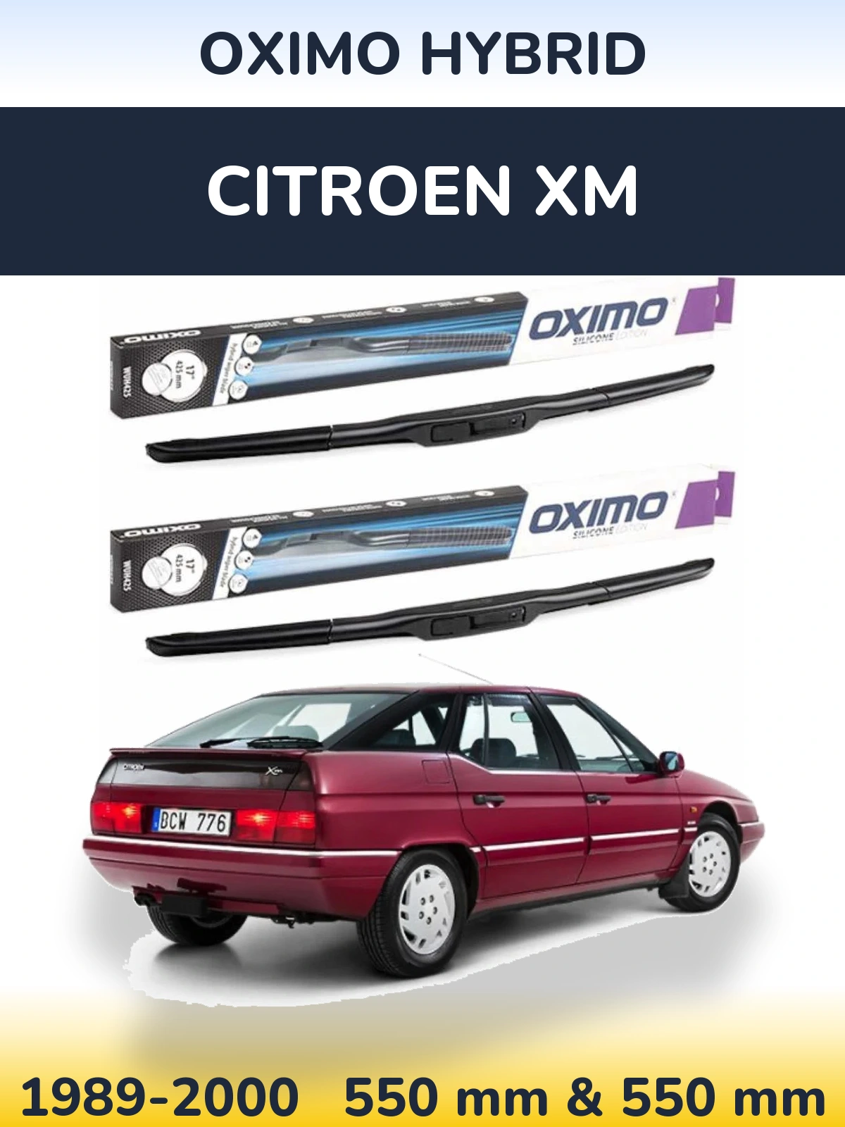 Комплект передніх щіток Oximo Hybrid 550 & 550 мм для Citroen XM 1989-2000