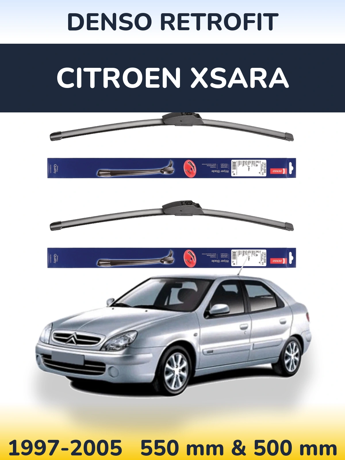 Комплект передних дворников Denso Retrofit 550 & 500 мм для Citroen Xsara 1997-2005